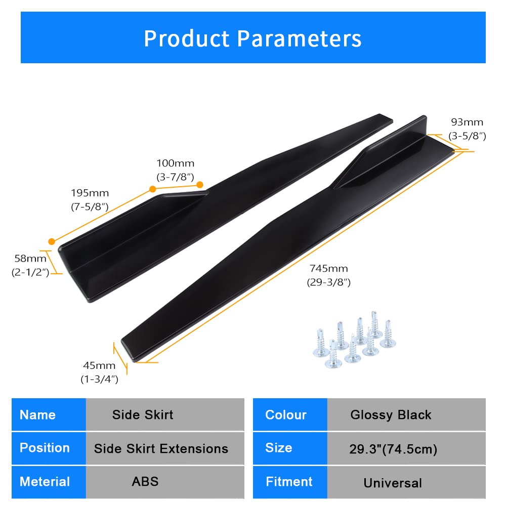 Universal Front Bumper Lip Protector & Rear Diffuser with Side Skirts - Gloss Black & Blue Tongue Car Splitter Spoiler Body Kit (29.3