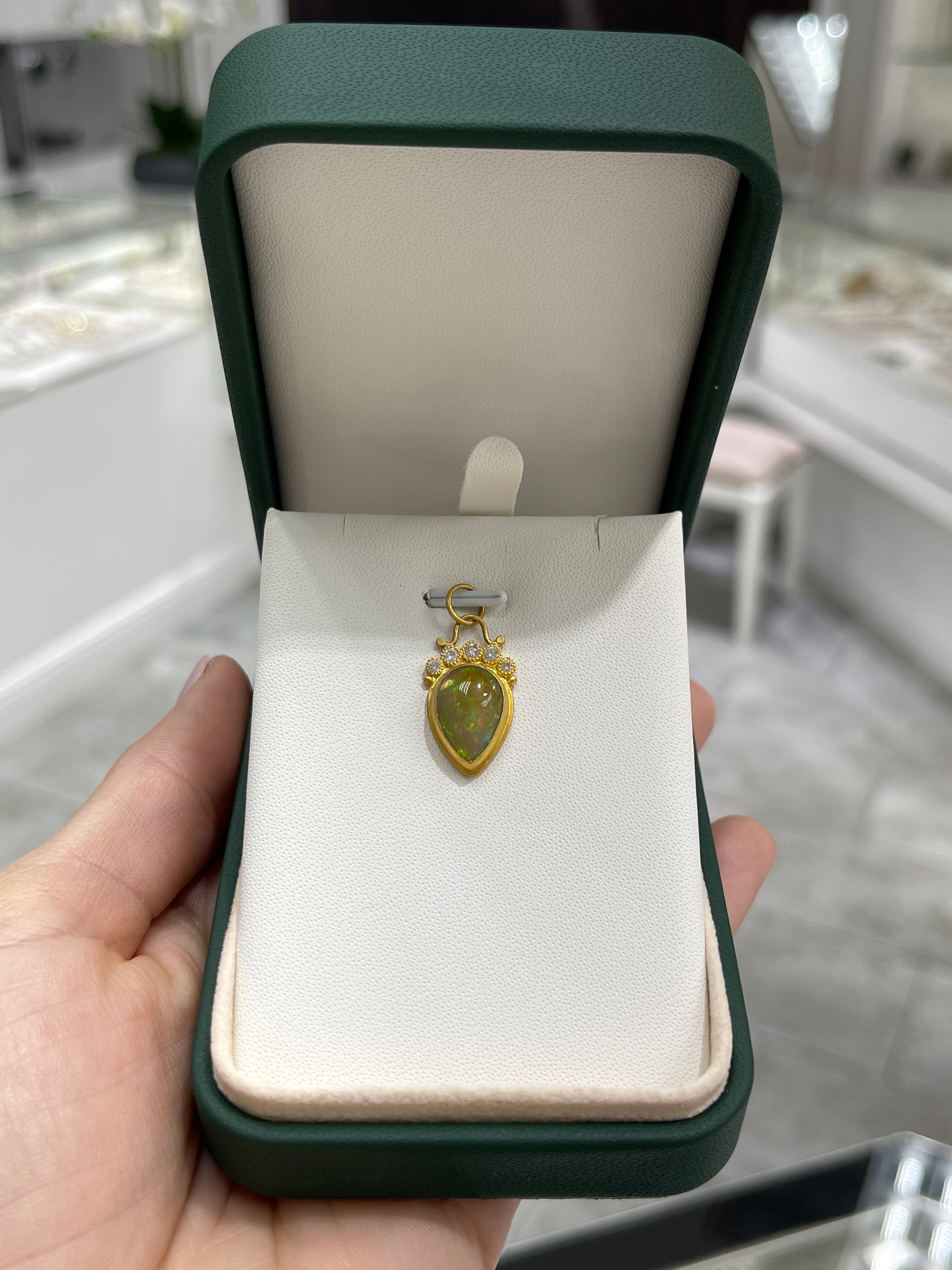4.13tcw 24K Gold Crystal Opal & Diamond Tiara Pendant Necklace - Elegant Bridal Jewelry for Weddings, Prom & Special Occasions