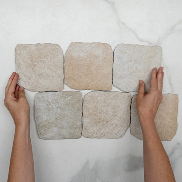 Beige Settlers Cobble Stone 150 x 150mm Porcelain Tile - Natural Stone Look Floor & Wall Tile for Patio, Garden, Walkway, and Outdoor Decor