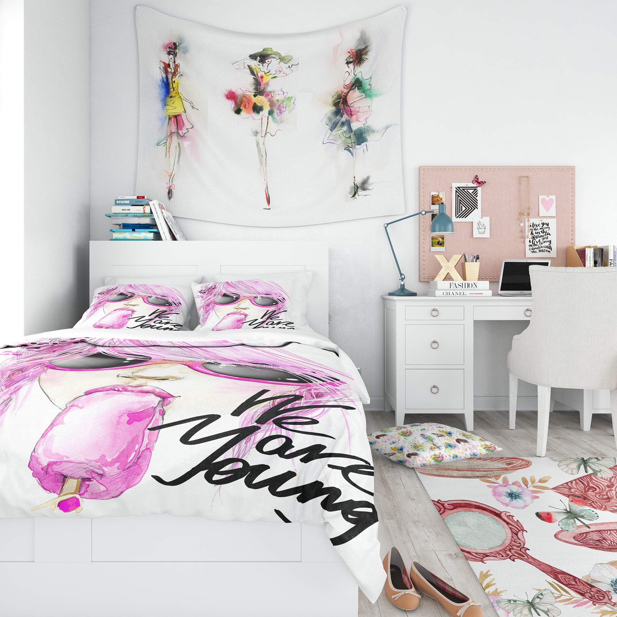 Pink Hair Don't Care Traditional Duvet Cover Set - Queen Size 3-Piece Romantic Bedding Set for All Seasons | Soft & Breathable Cotton Duvet Cover for Girls' Bedroom, Guest Room & Cozy Home Decor