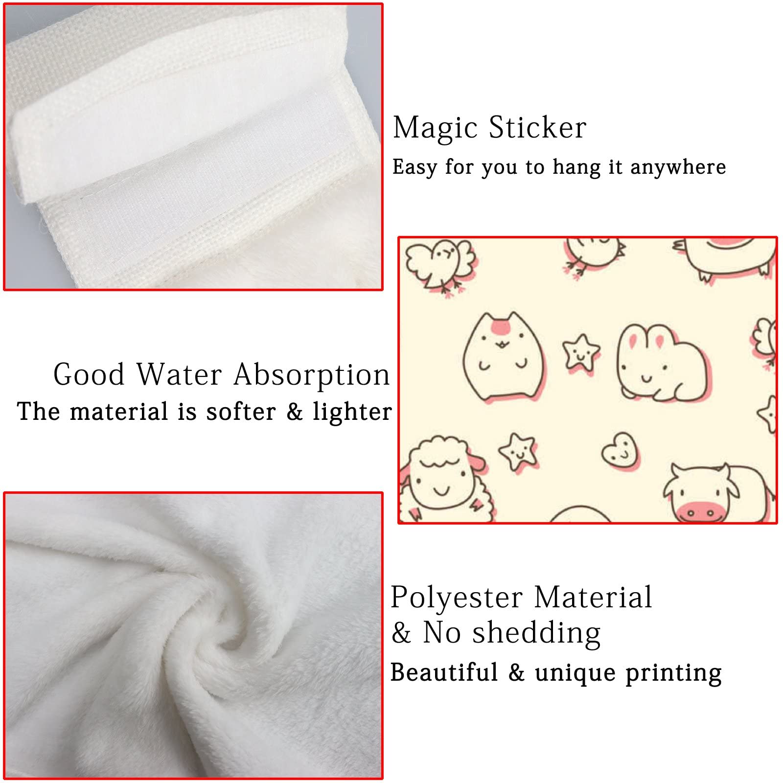 Super Absorbent Kitchen Hanging Hand Towels Set of 2 - Cute Cartoon Animal Design in Beige & Pink | Soft Bathroom Towels with Loop for Easy Hanging | Machine Washable | Perfect for Kids' Rooms, Bathrooms & Kitchen Decor