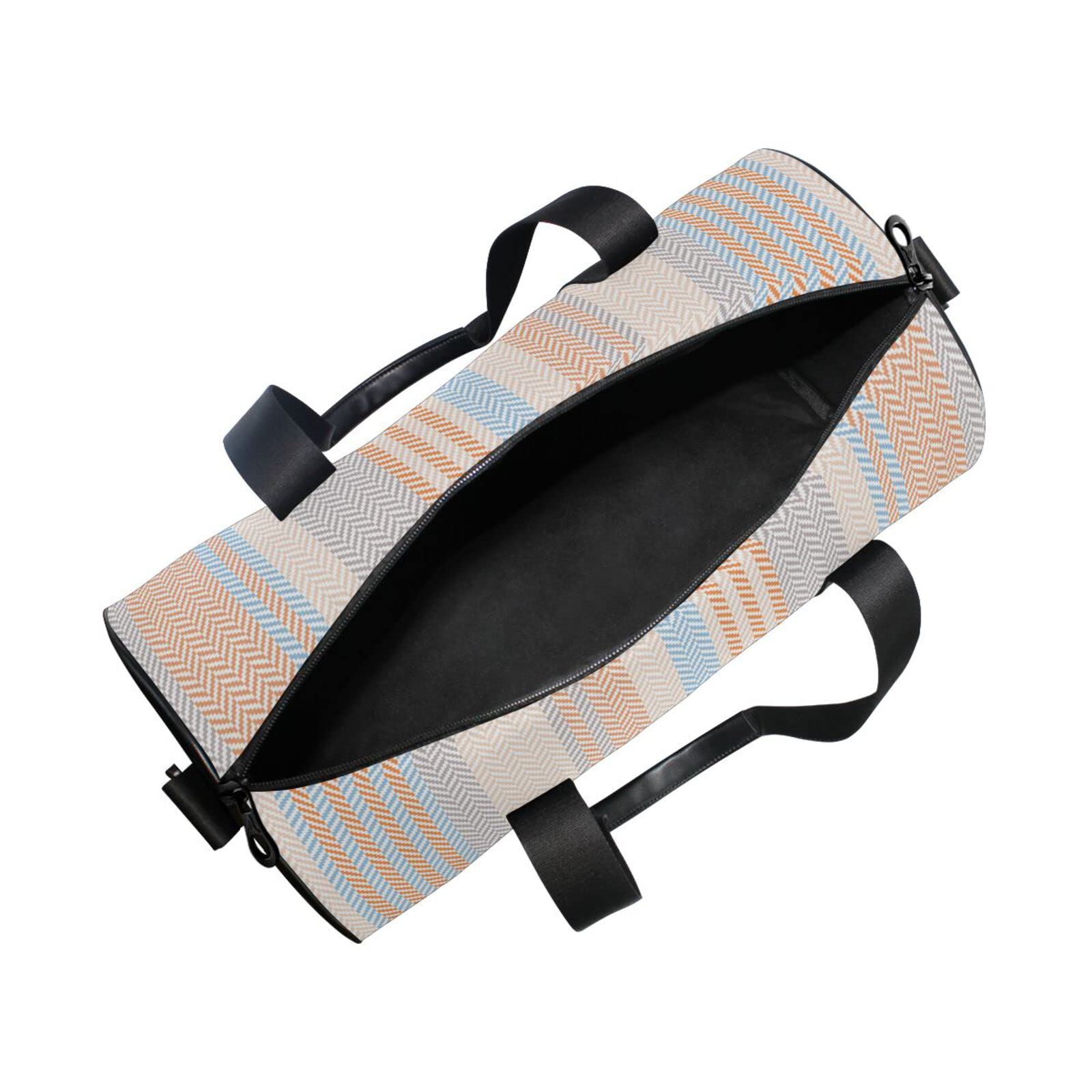 Acpiggto Gym Bag for Women & Men - Sporty Duffel Bag with Herringbone Pattern & Geometric Stripes - Orange & Blue Travel Luggage, Weekender Tote, Sling Shoulder Backpack for Gym, Work, School & Weekend Trips