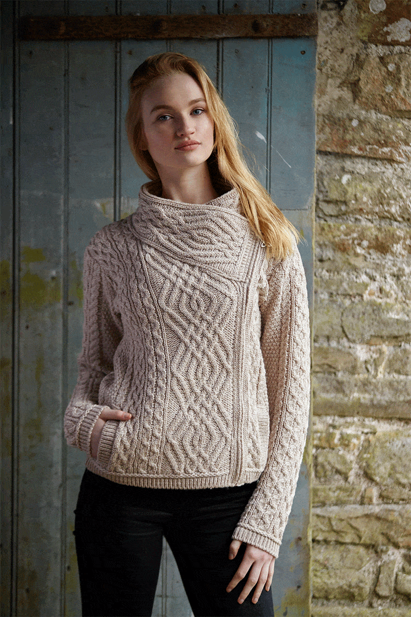 Aran Cable Knit Side Zip Jacket for Women - Soft Oatmeal Wool Cardigan | Perfect for Fall & Winter Fashion, Outdoor Activities and Casual Wear