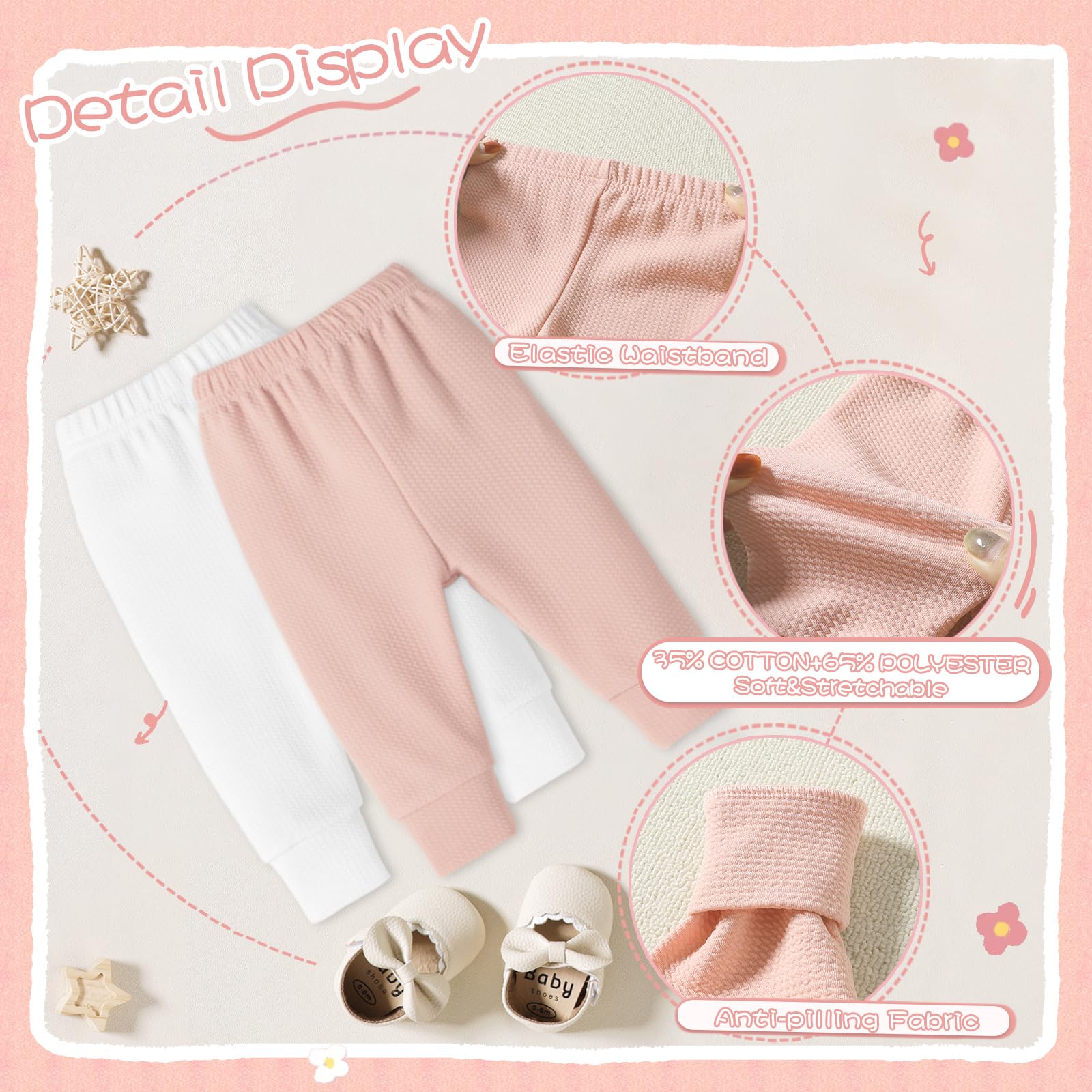 Newborn Baby Girl Pants Leggings - Ribbed Straight Flare Bell Bottoms (5-Pack) | Soft Cotton Infant Toddler Leggings for Playtime, Daycare & Photo Shoots