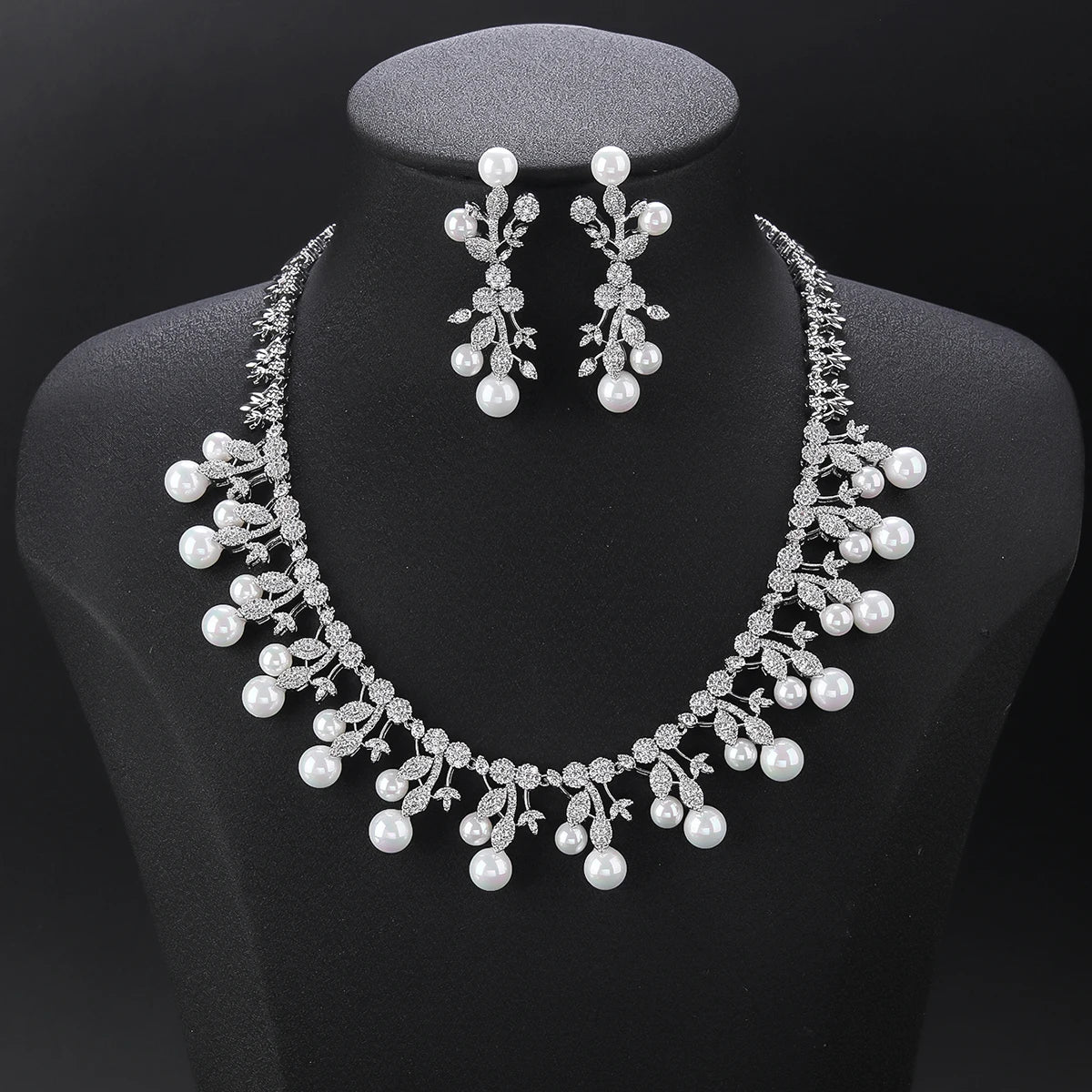 4 Colors Elegant White Cubic Zirconia Pearl Necklace Set - Women's Bridal Wedding Jewelry | Perfect for Parties, Anniversaries & Special Occasion Gifts CN11576