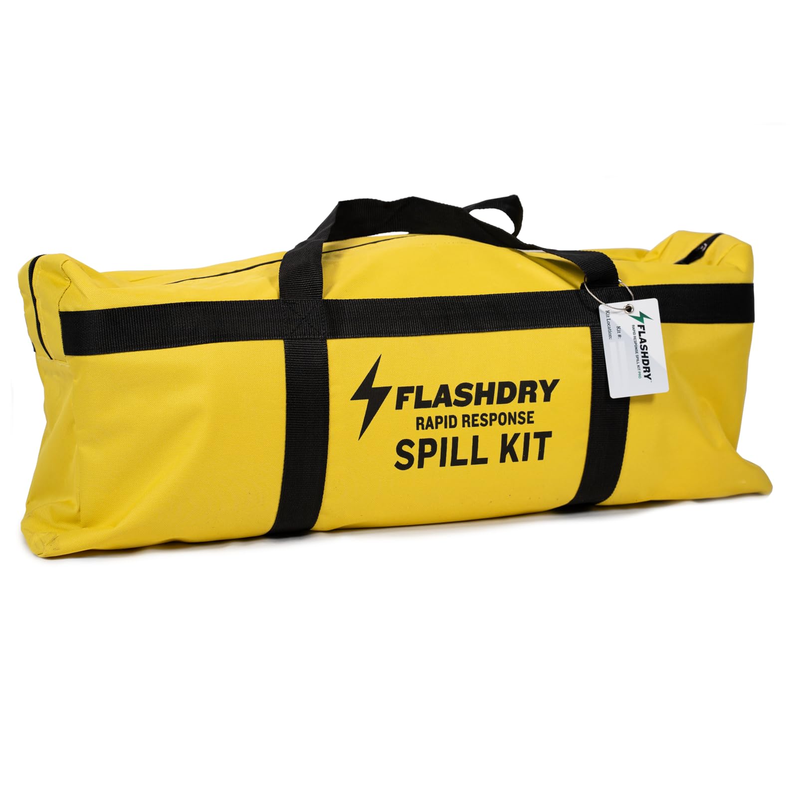 FlashDry Pro Portable Complete Spill Kit - 15 Absorbent Pads, 2 Sorbent Socks, Nitrile Gloves & More | Emergency Oil & Chemical Leak Cleanup for Garage, Workshop, Industrial Use