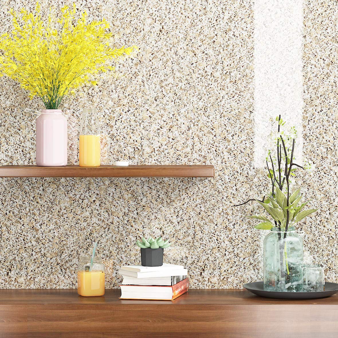Livelynine 15.8 x 197 Inch Light Brown Granite Contact Paper - Waterproof Peel & Stick Vinyl Wrap for Countertops, Cabinets, Sink & Desk | Perfect for Kitchen, Bathroom & Office Renovation | Easy DIY Home Upgrade Solution