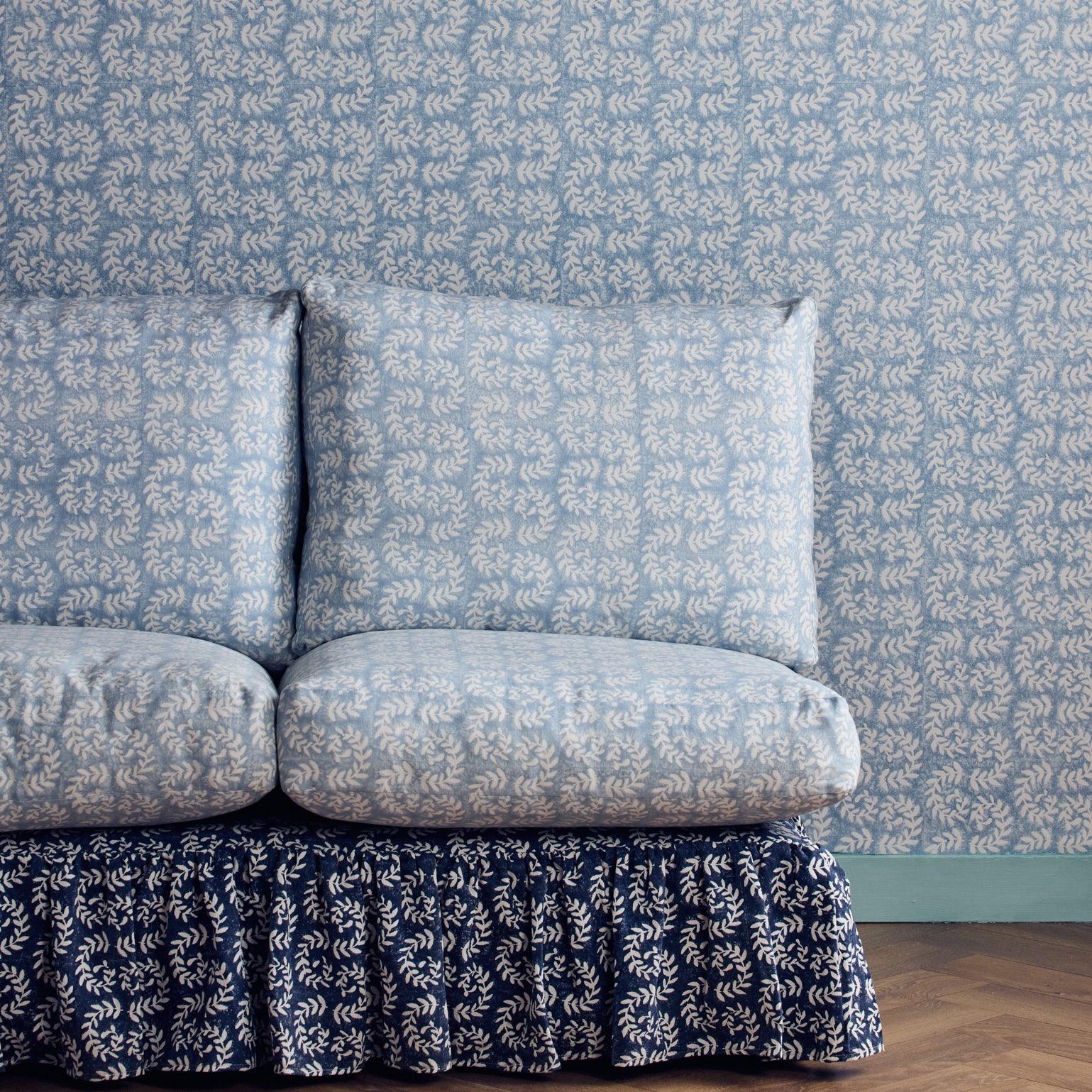 Ashdown Hand Block Printed Cool Blue Cotton Fabric - Perfect for DIY Crafts, Quilting, and Home Decor Projects