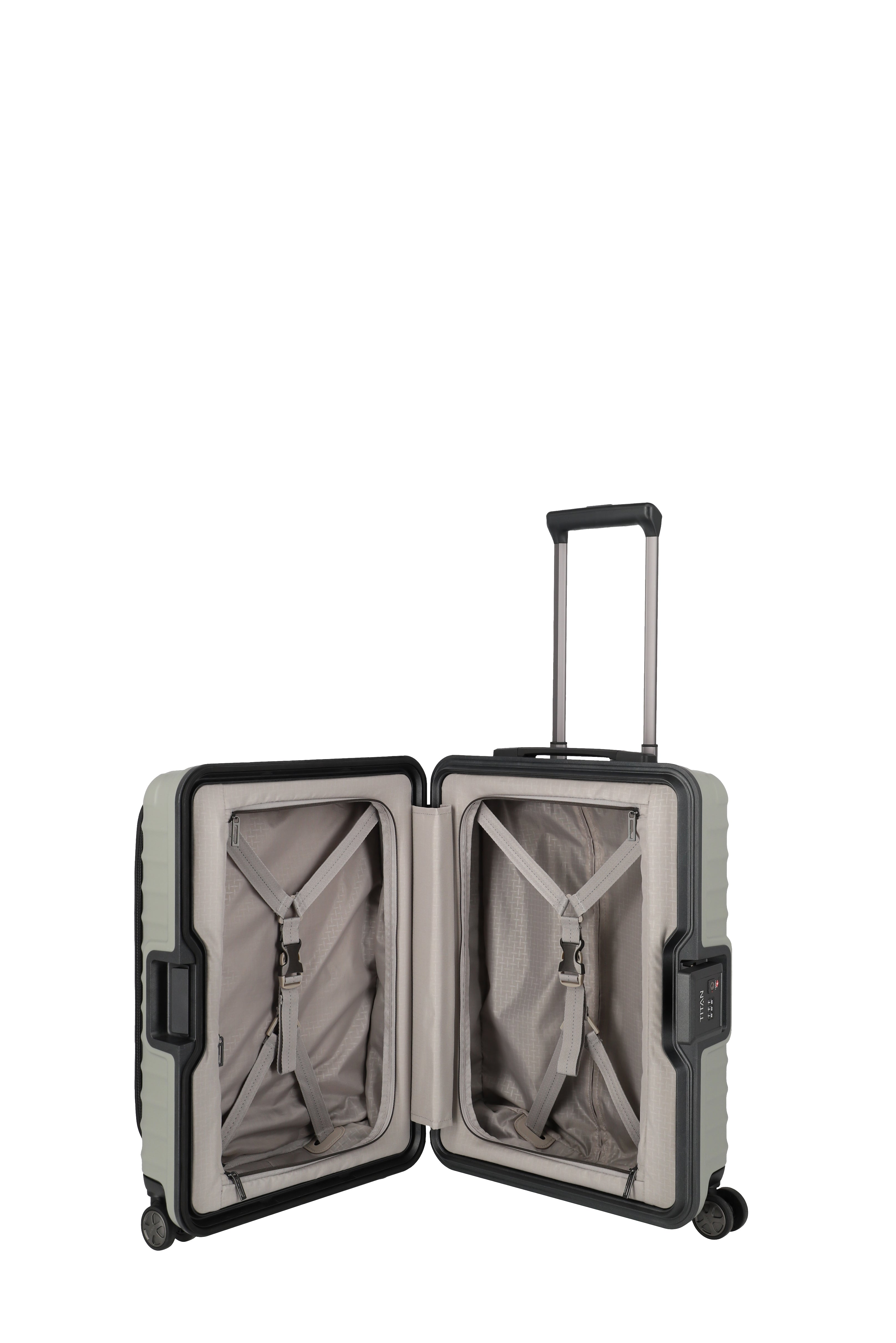 Titan LITRON Frame Trolley S Carry On Luggage with Front Pocket - Lightweight Spinner Suitcase for Business Travel & Weekend Getaways