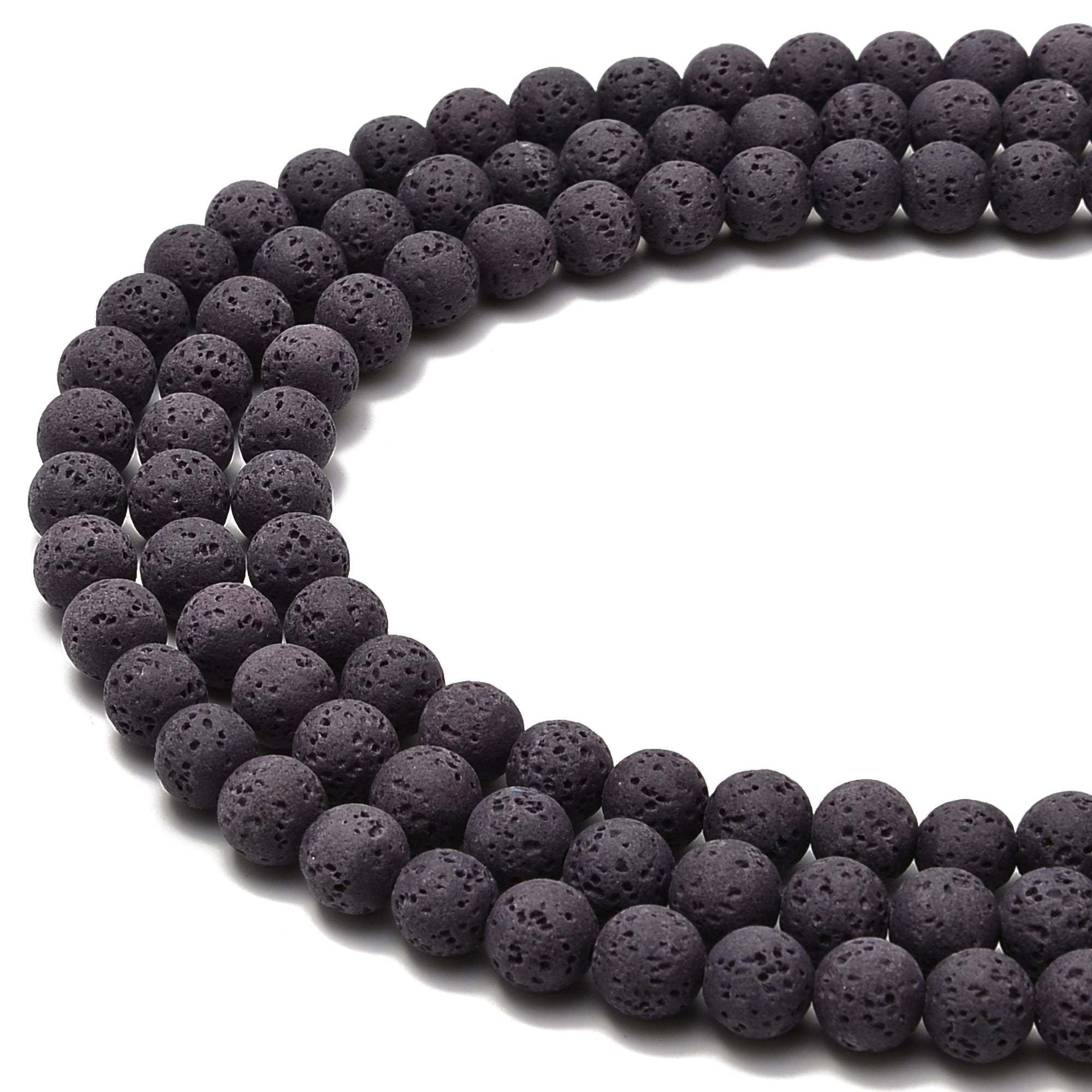 2.0mm Large Hole Violet Purple Lava Stone Smooth Round Beads - 6mm, 10mm, 15.5 Inch Strand for Jewelry Making, DIY Bracelets, Necklaces & Meditation Accessories