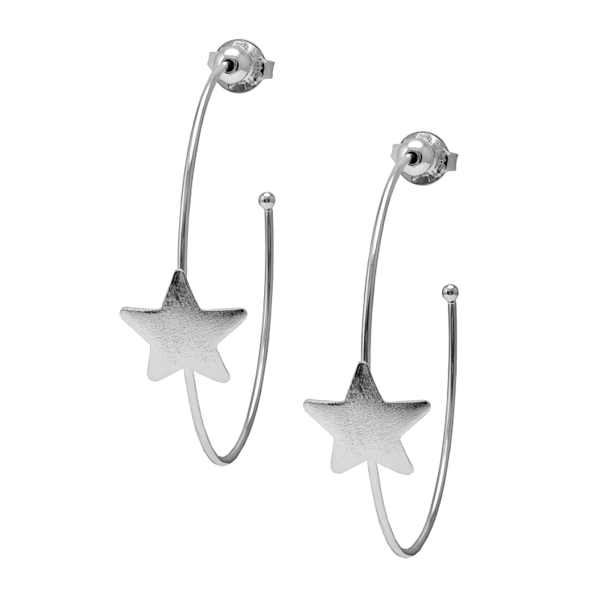 Ursa Single Star Statement Hoop Earrings - Silver Plated Dangle Earrings for Women | Perfect for Parties, Weddings & Everyday Wear