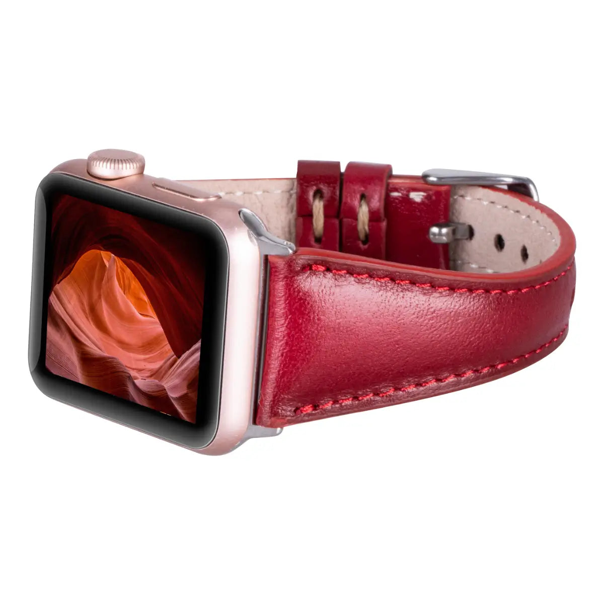Burnished Red Leather Slim Apple Watch Band - Premium Replacement Strap for Apple Watch Series 9/8/7/6/SE - Fashionable & Comfortable for Workouts, Office & Everyday Wear