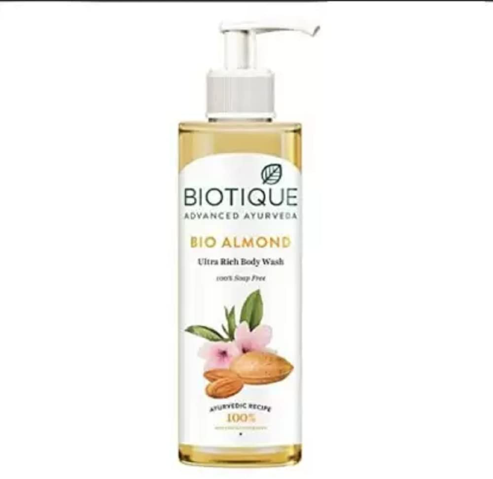 BIOTIQUE BIO ALMOND ULTRA RICH BODY WASH - 200ml | Natural Moisturizing Shower Gel for Dry Skin | Perfect for Daily Hydration & Relaxing Bath Time
