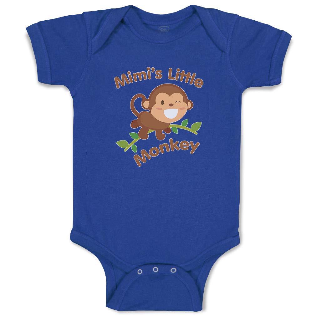 Custom Boy & Girl Baby Bodysuit - Mimi's Little Monkey Funny Cotton Infant Clothes - Royal Blue Design - 12 Months Size - Perfect for Playdates, Photoshoots & Everyday Comfort