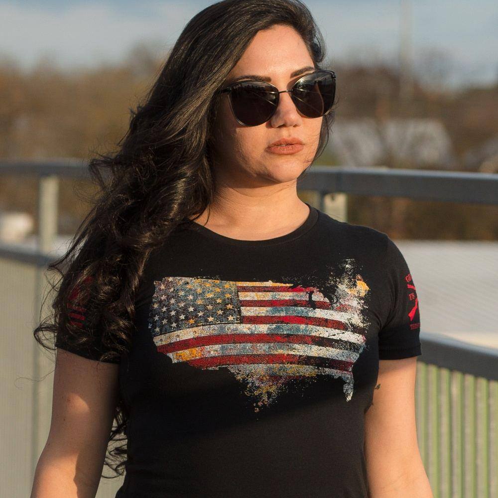 Women's Red Blood Nation Slim Fit T-Shirt - Black | Trendy Graphic Tee for Casual Wear & Street Style