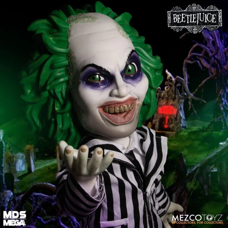 Mega Scale Talking Beetlejuice Mezco Designer Series MDS Action Figure - Collectible Movie Replica for Halloween Decor & Pop Culture Displays