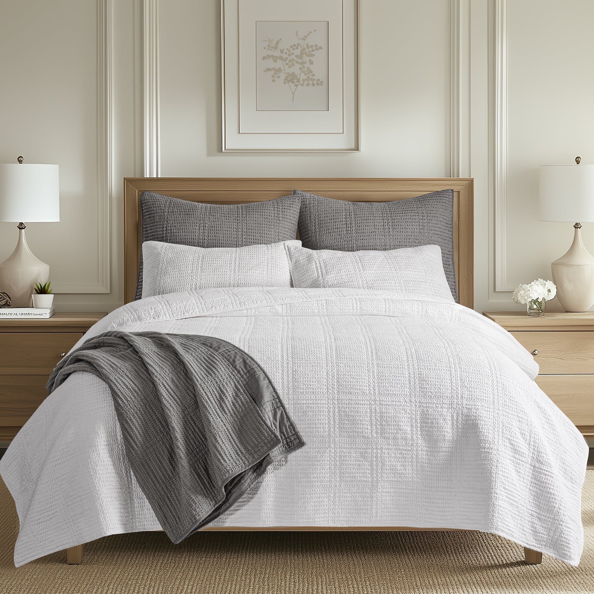 Luxury Cloud Waffle Quilt Set - Ultra Soft Breathable Bedding - Queen Size Comforter & Duvet Cover - Perfect for Cozy Bedroom & Guest Room Decor