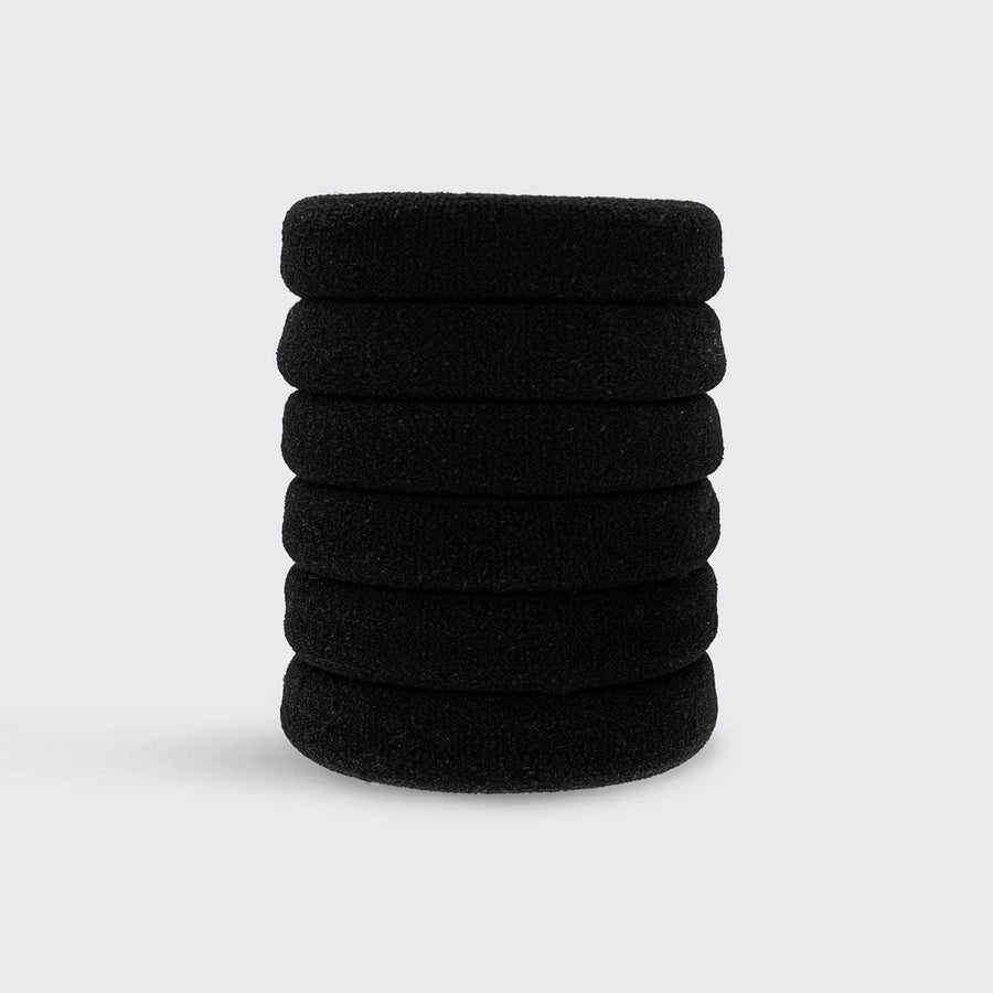 Eco-Friendly Recycled Nylon Thick Hair Ties - 6 Pack Black Hair Elastics for Women & Girls - Perfect for Ponytails, Braids and Workouts