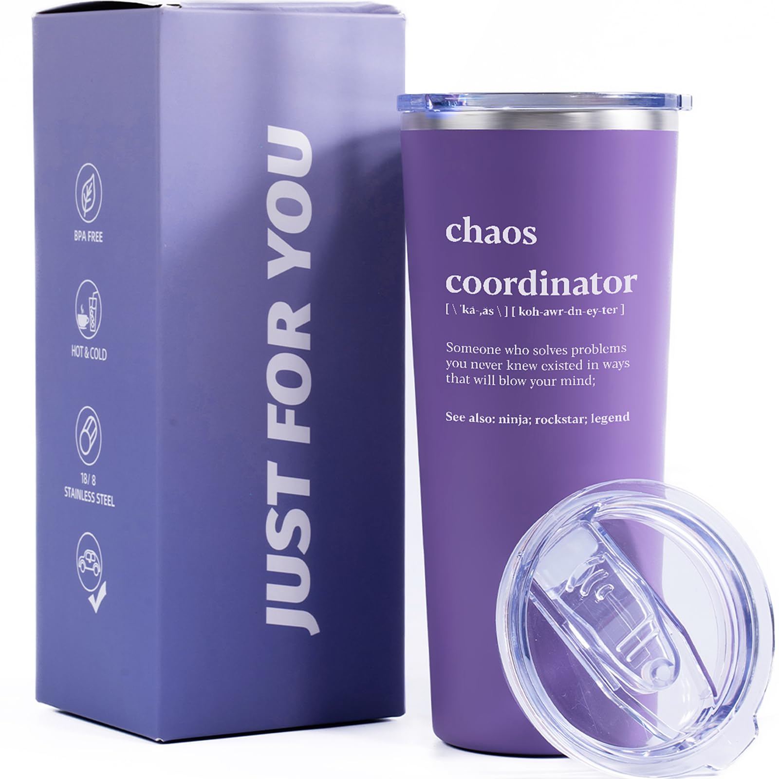 22oz Stainless Steel Insulated Tumbler - Perfect Coworker Gift for Women, Birthday Present, Chaos Coordinator & Teacher Appreciation Gift - Keeps Drinks Hot/Cold for Office, Commute & Outdoor Activities