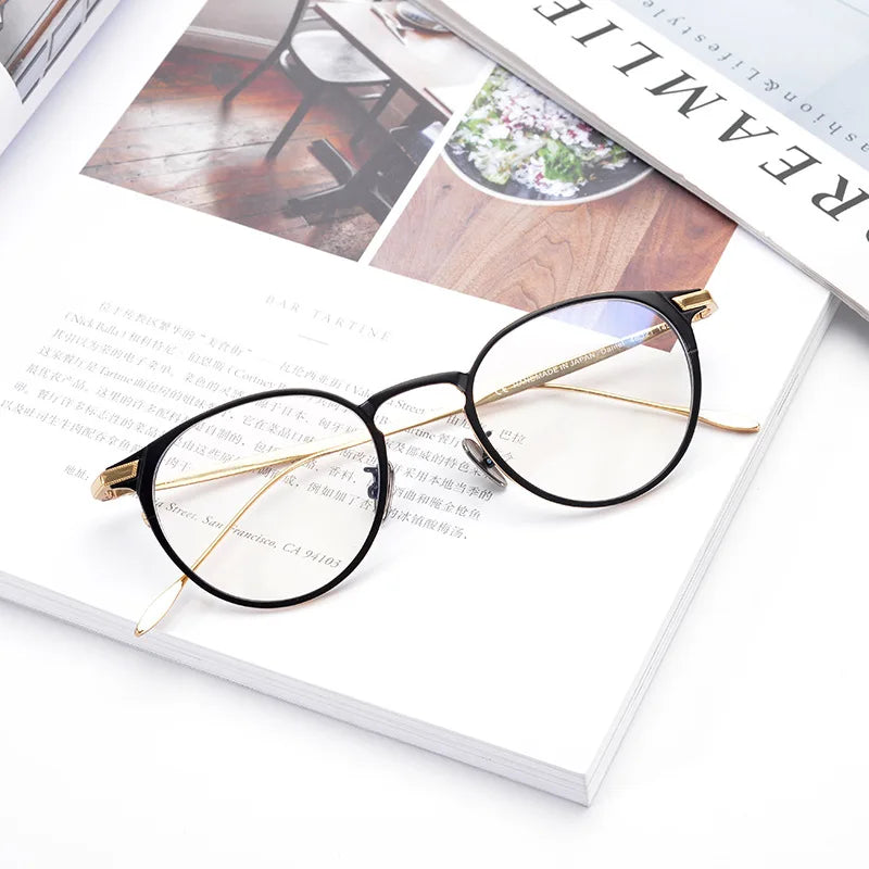 Stylish Unisex Black Acetate & Titanium Oval Round Eyeglasses Frame 63061 - Perfect for Work, Reading, and Everyday Fashion
