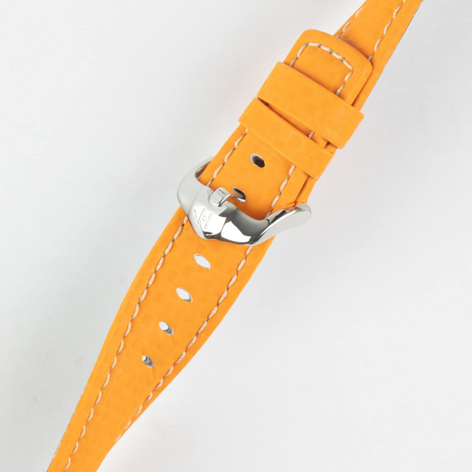 Hirsch Carbon Embossed Water-Resistant Leather Watch Band with Brushed Buckle - 20mm Orange Replacement Strap for Men's Watches - Perfect for Diving, Swimming & Outdoor Activities
