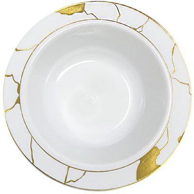 Elegant White and Gold Round Plastic Plates - Marble Design for Parties, Weddings, and Home Decor | Durable and Stylish Disposable Tableware