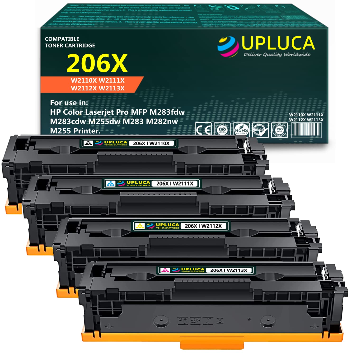 HP 206X W2110X W2111X W2112X W2113X Compatible Toner Cartridge Replacement (4-Pack) - High Yield Color Toner for HP Color LaserJet Pro MFP M283fdw M283cdw M255dw M283 M282nw M255 Printers - Perfect for Office & Home Printing Needs
