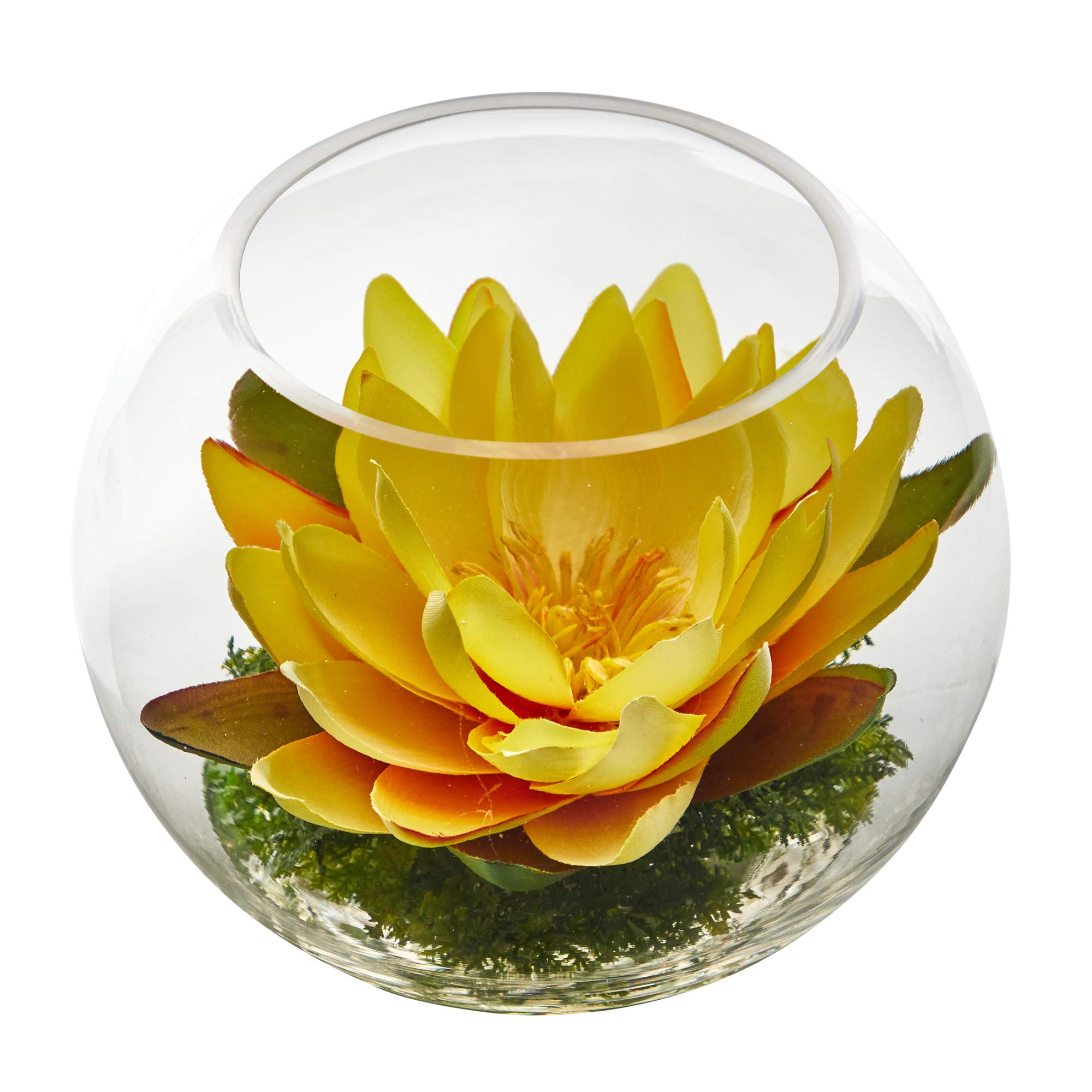Nearly Natural 8 Inch Artificial Lotus Flower Arrangement in Glass Vase - Elegant Home Decor for Living Room, Office & Wedding Centerpieces