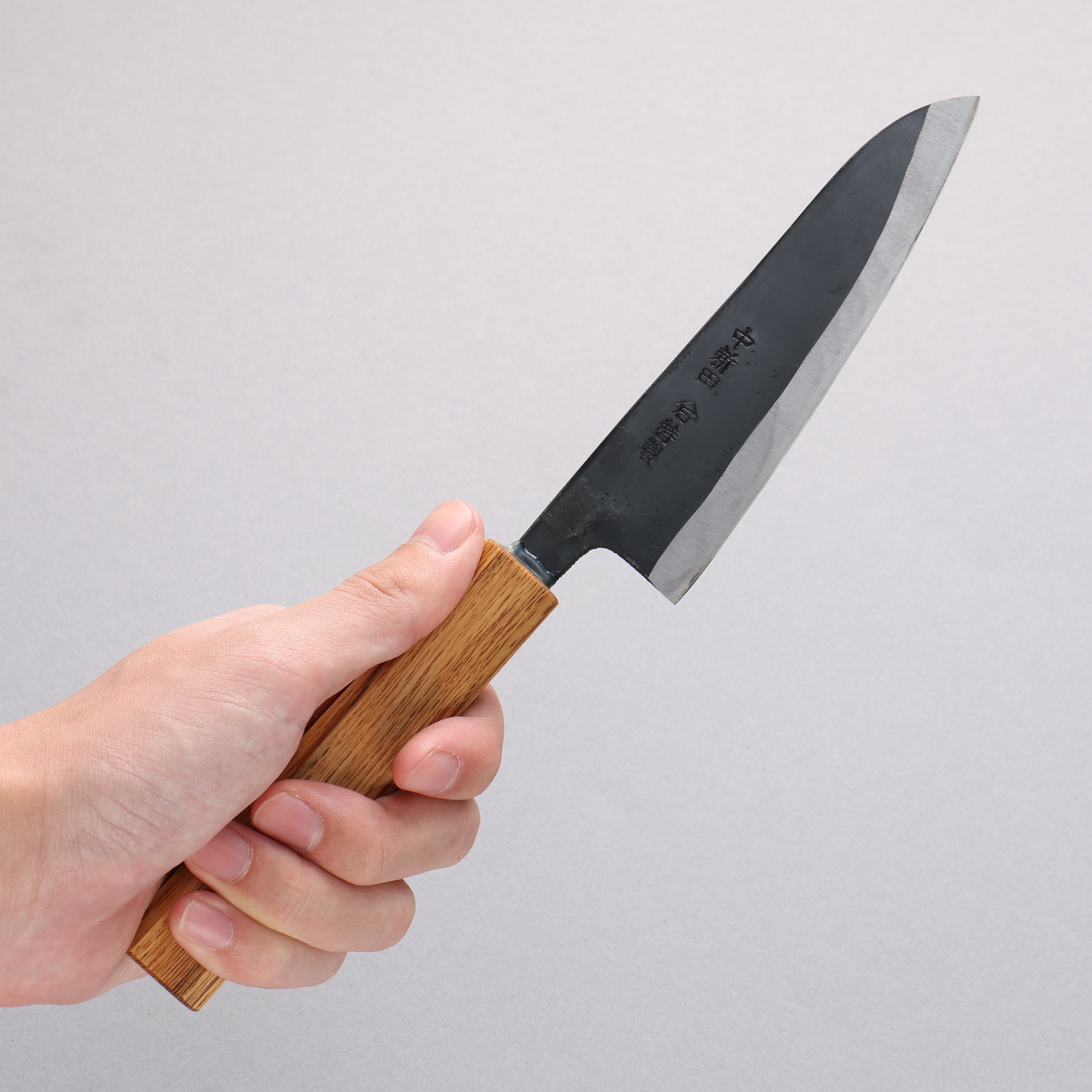 Premium Nakaniida White Steel No.2 Black Finished Kawamuki 120mm Kitchen Knife with Oak Handle - Perfect for Sushi, Sashimi & Japanese Cuisine Preparation