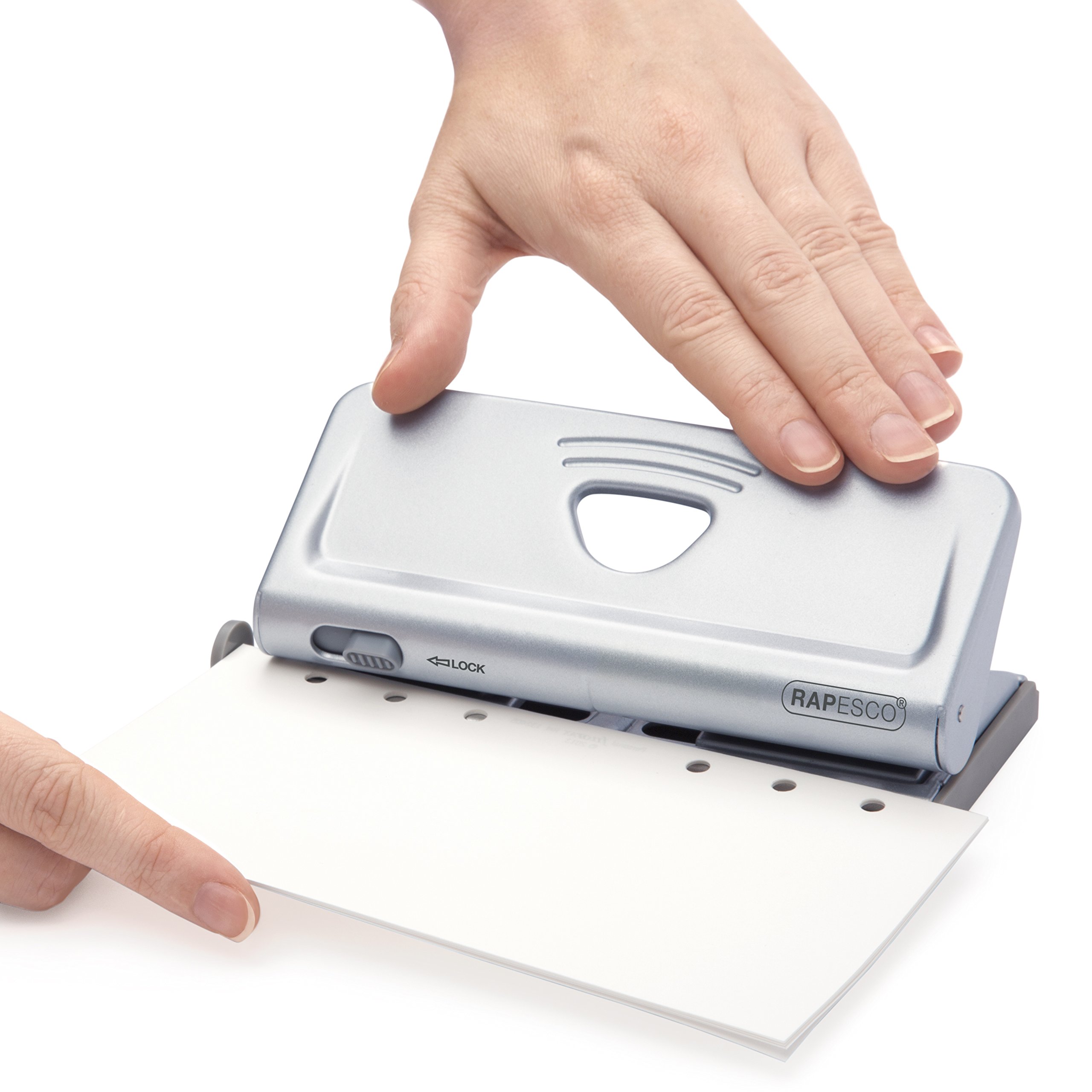Rapesco 6-Hole Adjustable Paper Punch (1344) - Silver | Heavy Duty Hole Puncher for Binders, Reports & Office Documents | Ideal for Filing, Organizing & Office Use