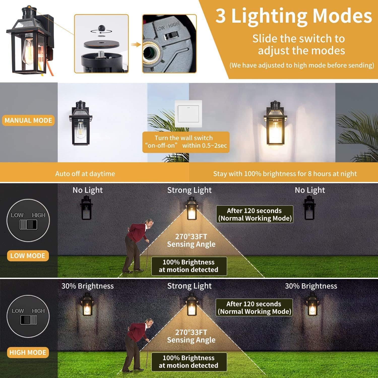Waterproof Porch Lights with GFCI Outlet - Dusk to Dawn Outdoor Lighting Fixture with 3 Modes for Front Door, Patio & Garage | Energy-Efficient Exterior House Lights for Safety & Ambiance