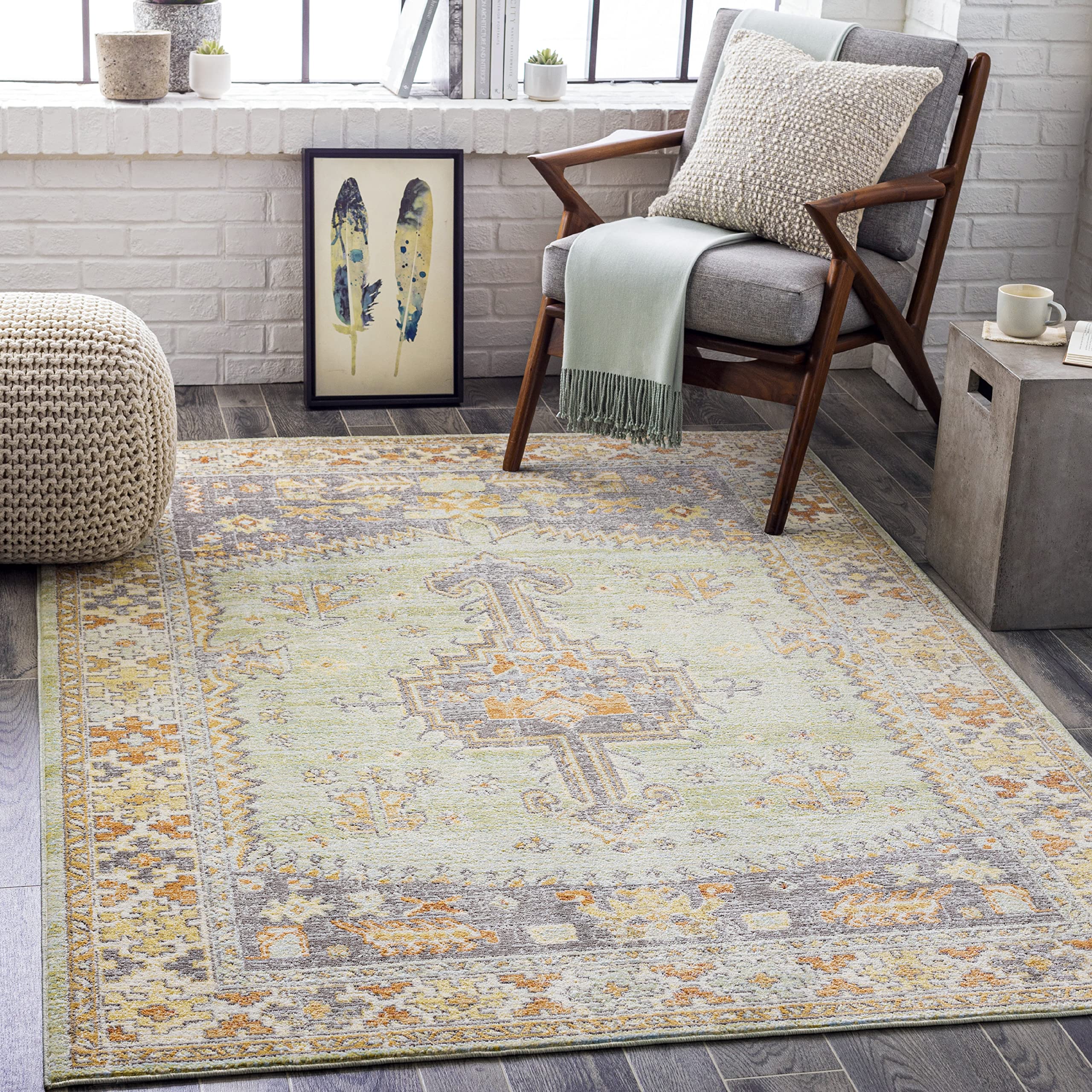 Mark&Day 5x7 Traditional Indoor/Outdoor Area Rug - Durable Wheat Weave Pattern in Yellow, Blue & Green - Perfect for Patio, Porch, Deck, Bedroom, Living Room & Kitchen (5'3