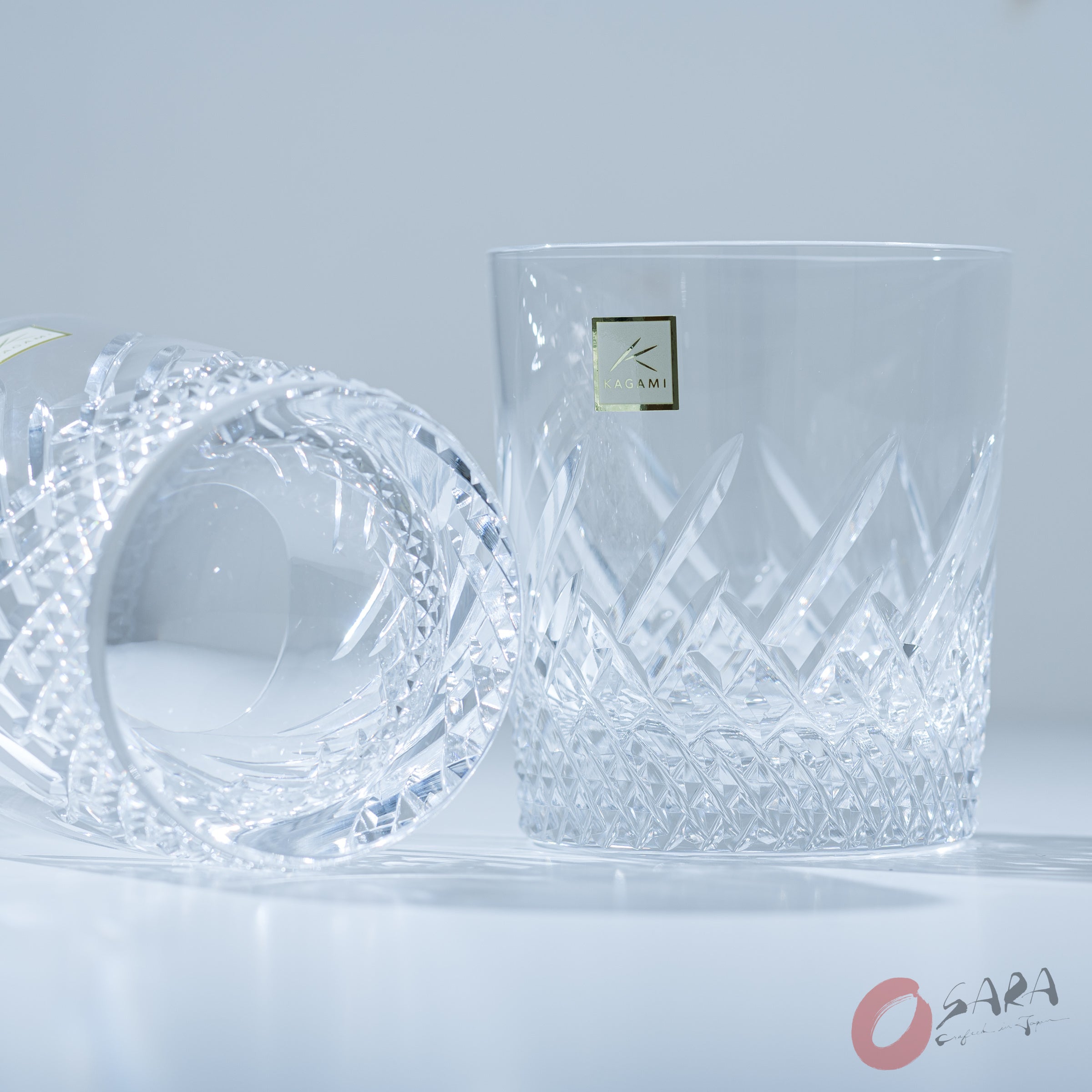KAGAMI Handmade Japanese Crystal Whiskey Glasses Set of 2 - 260ml Frosted Rock Glasses for Scotch, Bourbon & Cocktails - Elegant Barware for Home & Gifts