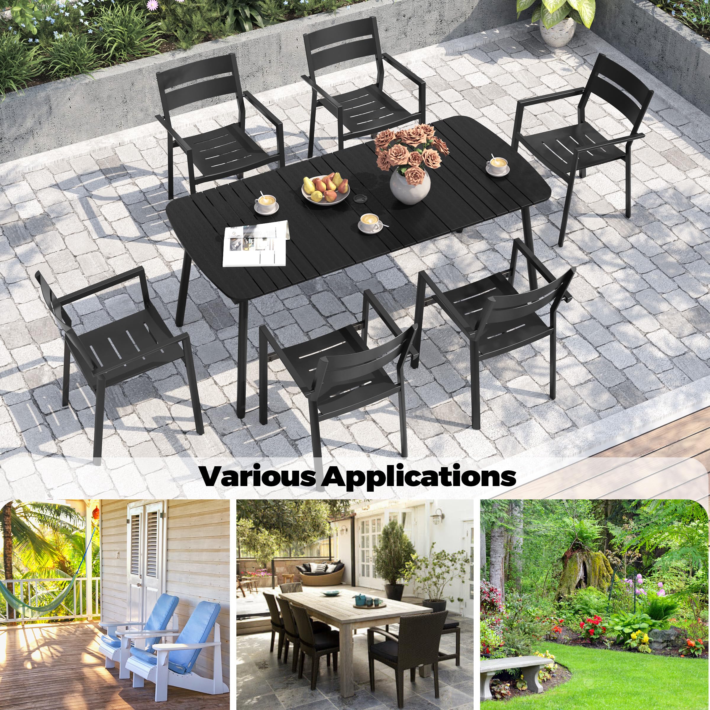 Crestlive 70-Inch Rectangle Outdoor Dining Table for 6 - Weather-Resistant Aluminum Frame & Wood-Like Tabletop with Umbrella Hole - Perfect for Patio, Garden, Lawn, Backyard & Outdoor Entertaining