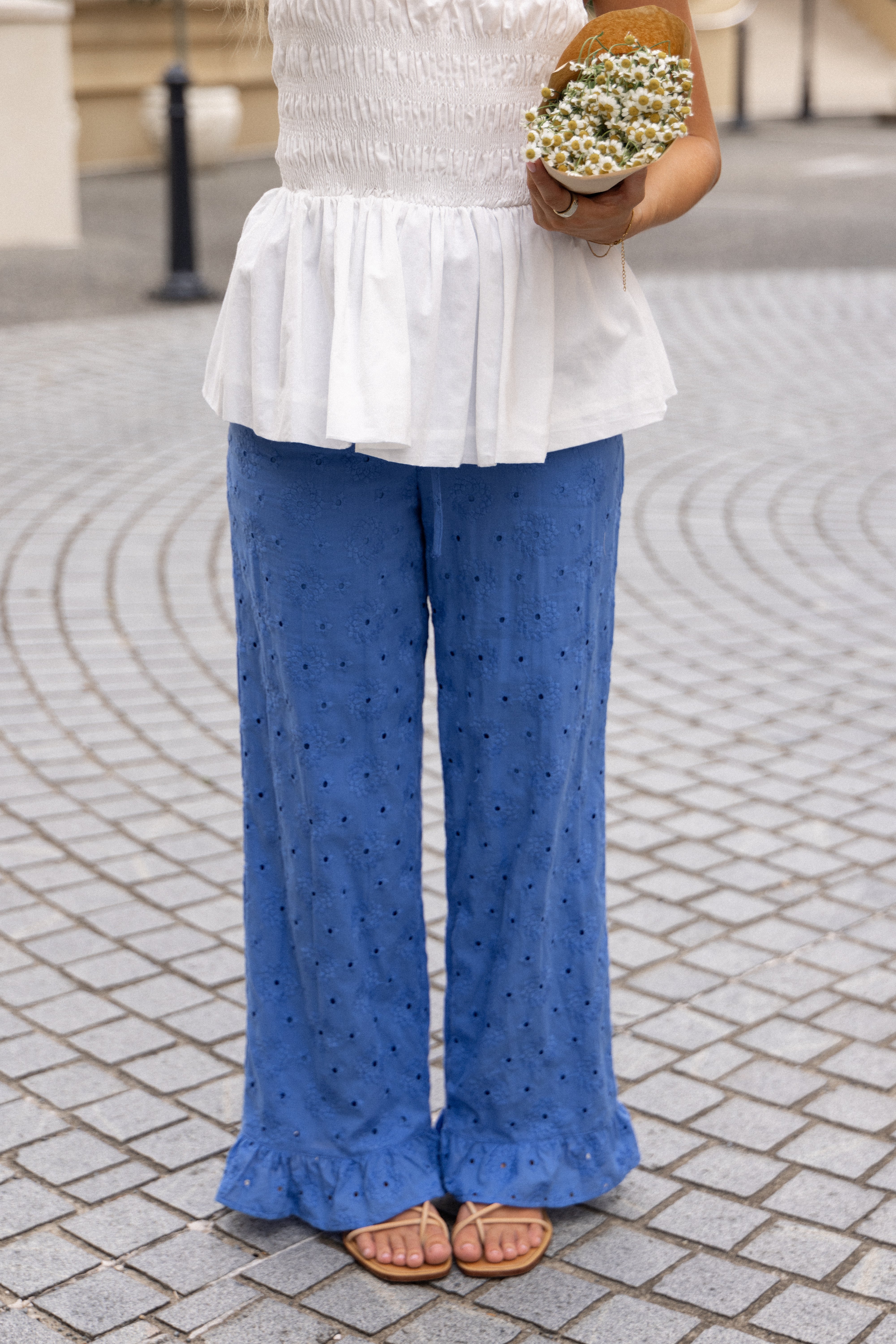 Katya Embroidered Women's Pants - Cobalt Blue Boho Style Cotton Trousers for Casual Wear & Summer Outfits