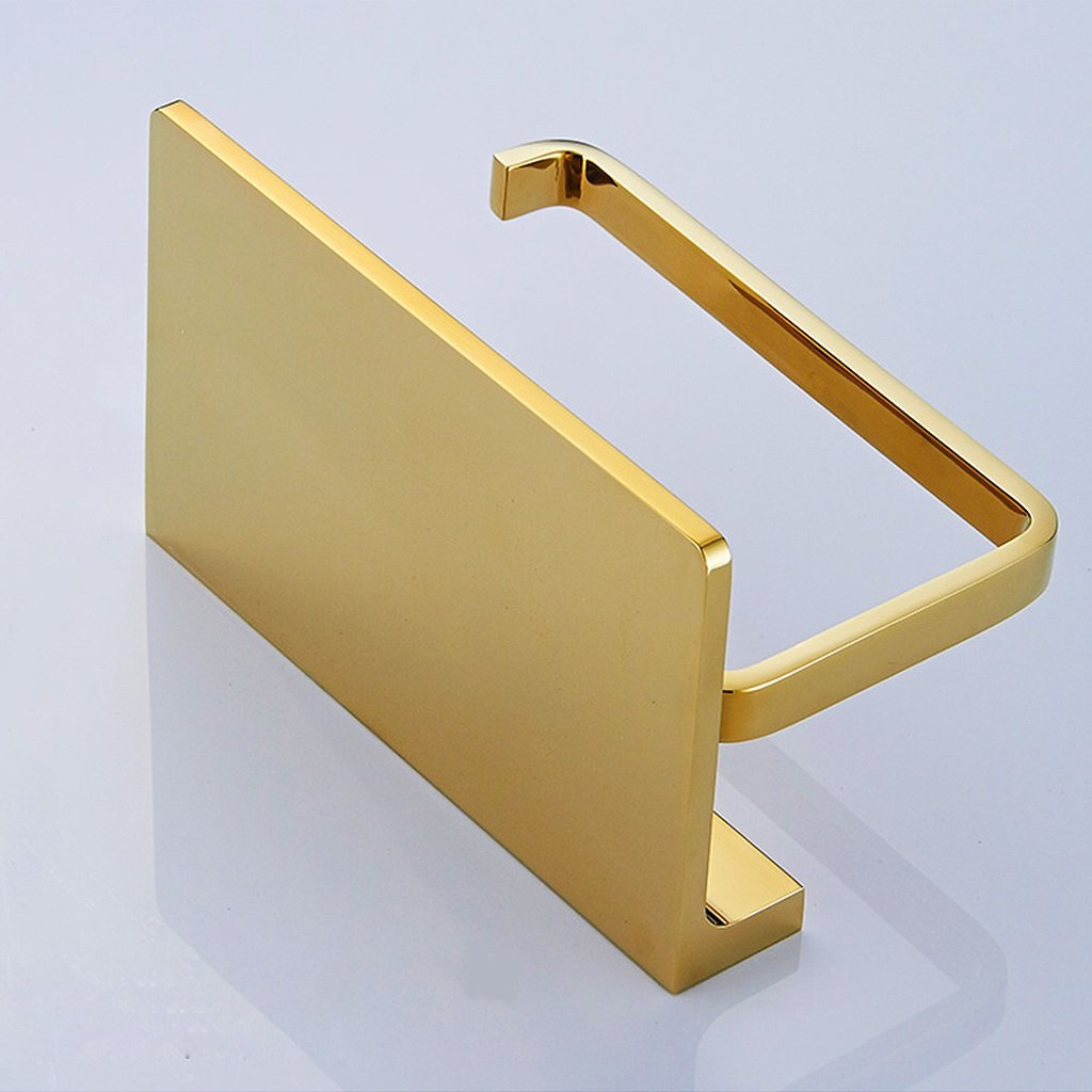 Modern Gold Toilet Paper Holder Wall Mounted - Brass Bathroom Tissue TP Holder with Phone Shelf & Storage - Mirror Finish (1 Roll) - Perfect for Bathroom, Lavatory & Powder Room Organization