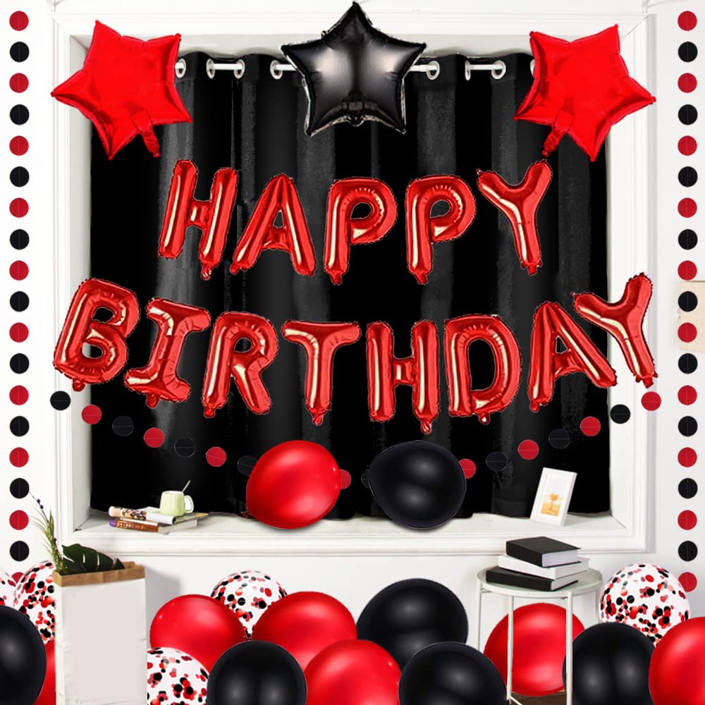 21st Birthday Party Decorations Kit - 16in Red Foil Balloons, Banner, Sash, Black Curtains & Number Balloons | Red Theme Birthday Supplies for Women & Men | Perfect for Milestone Celebrations, Photo Backdrops & Party Decor