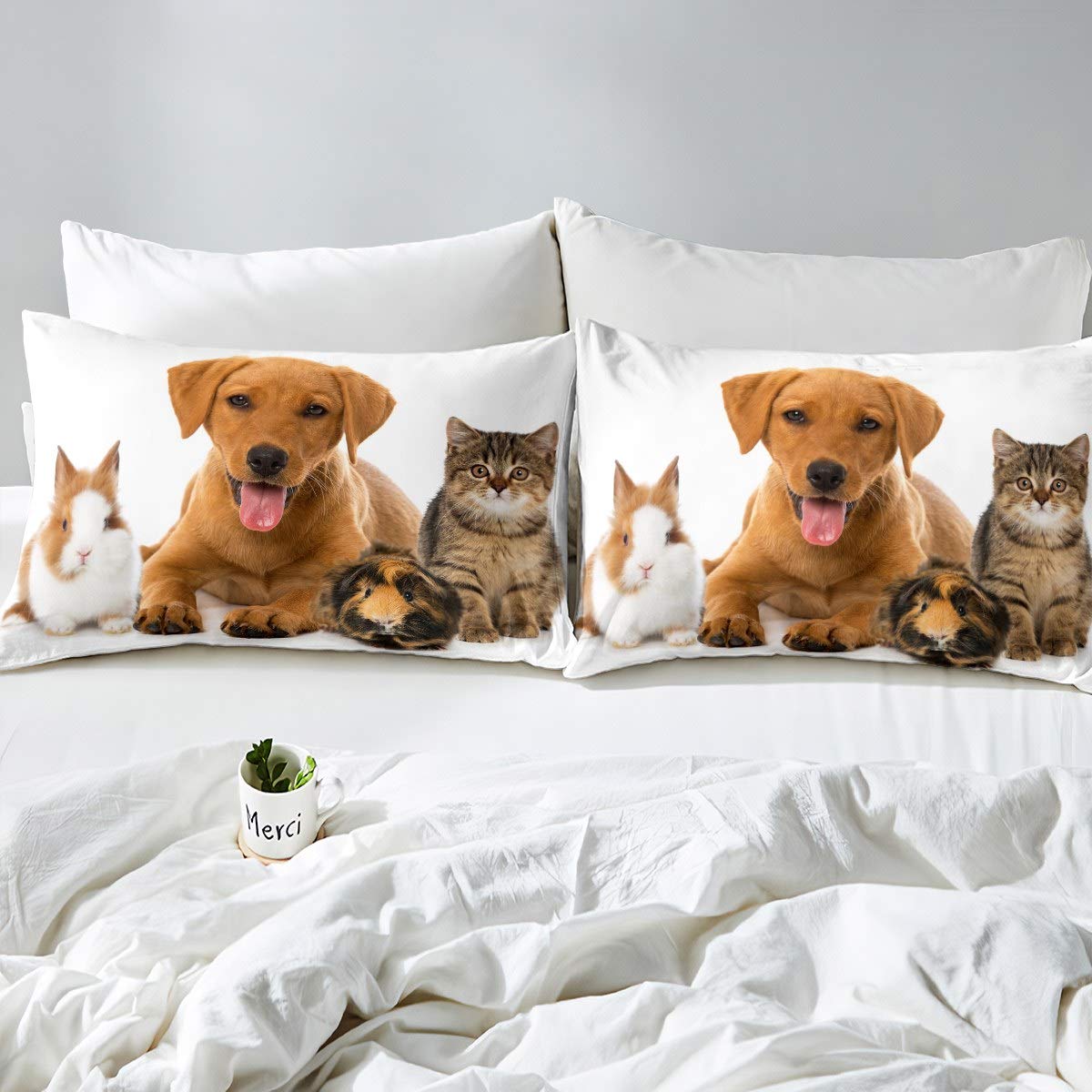 Feelyou 3D Puppy Kitten Printed Duvet Cover Set - Twin Size Lightweight Quilt Cover for Kids & Teens - Animal Theme Bedding Set for Dog & Cat Lovers (2Pcs) - Perfect for Bedroom Decor, Sleepovers & Cozy Nights
