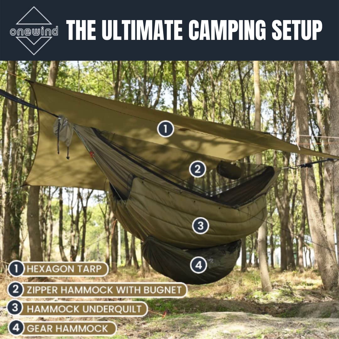 OneWind Windproof Camping Hammock Underquilt Protective Cover - Lightweight Insulation for Cold Weather Backpacking & Outdoor Adventures