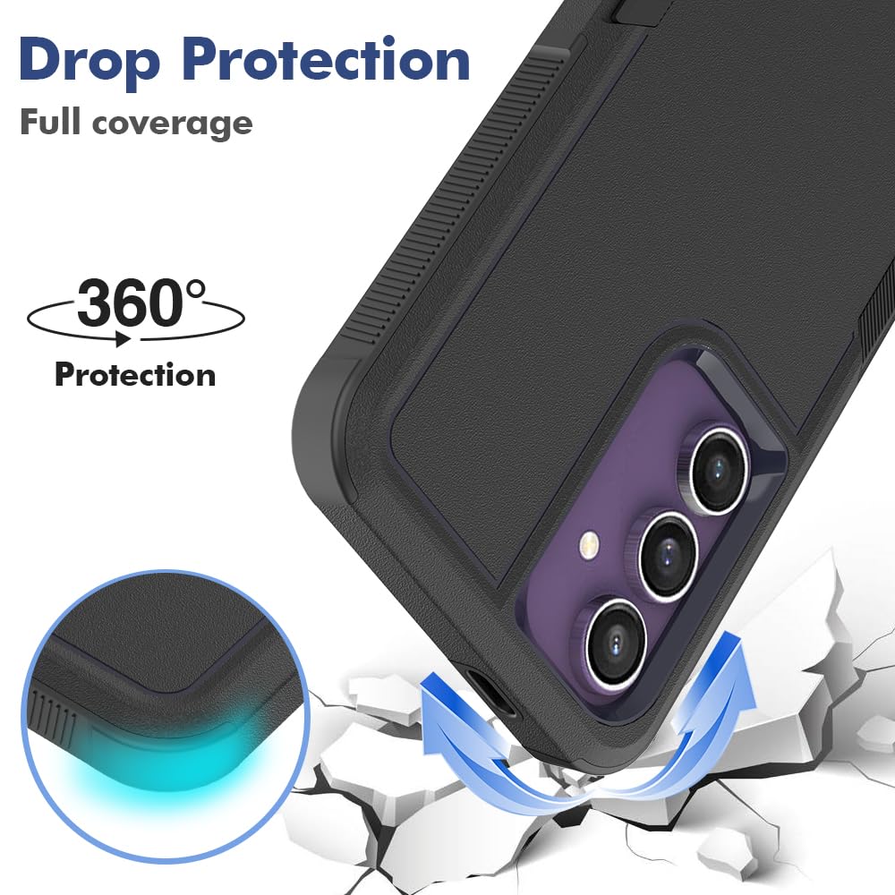 Samsung Galaxy S24 FE Case with 2Pcs Tempered Glass Screen Protector & Camera Lens Protector - Shockproof Dual Layer TPU Soft Inner & Hard Back Cover - Perfect for Work, Travel & Outdoor Activities (Black)