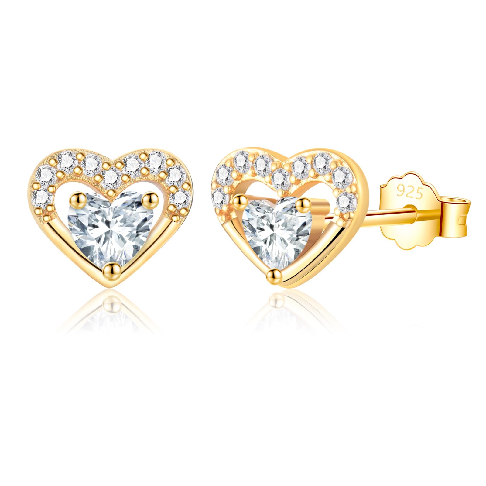 Hypoallergenic Silver Stud Earrings for Women & Girls - Small Heart Cubic Zirconia Cartilage Earrings | Helix, Piercing & Sleeper Studs | Perfect Jewelry Gift for Birthday, Wedding & Everyday Wear