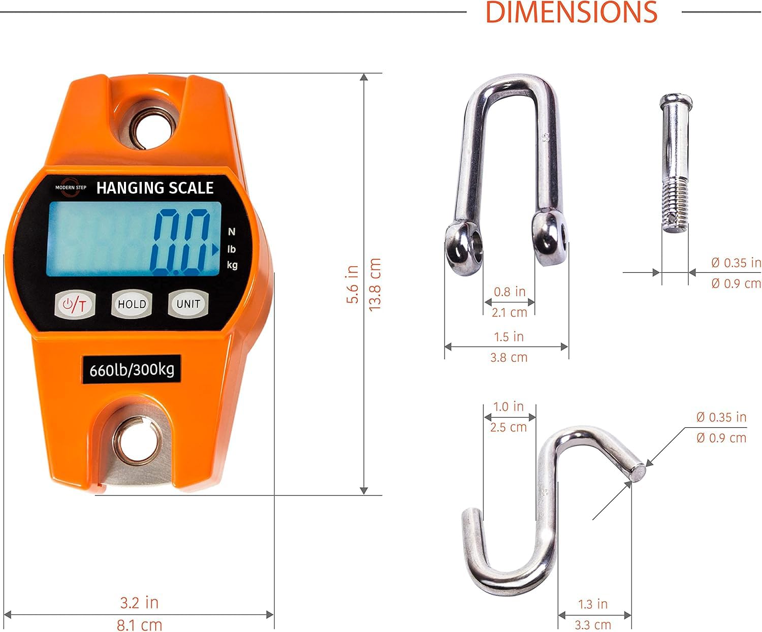 Digital Hanging Scale 660 LB 300 KG - Heavy Duty Waterproof Crane Scale for Luggage, Suitcase, Hunting, Farm, Bike, Bow Fishing - Durable Portable Fish Weight Scale for Outdoor and Industrial Use