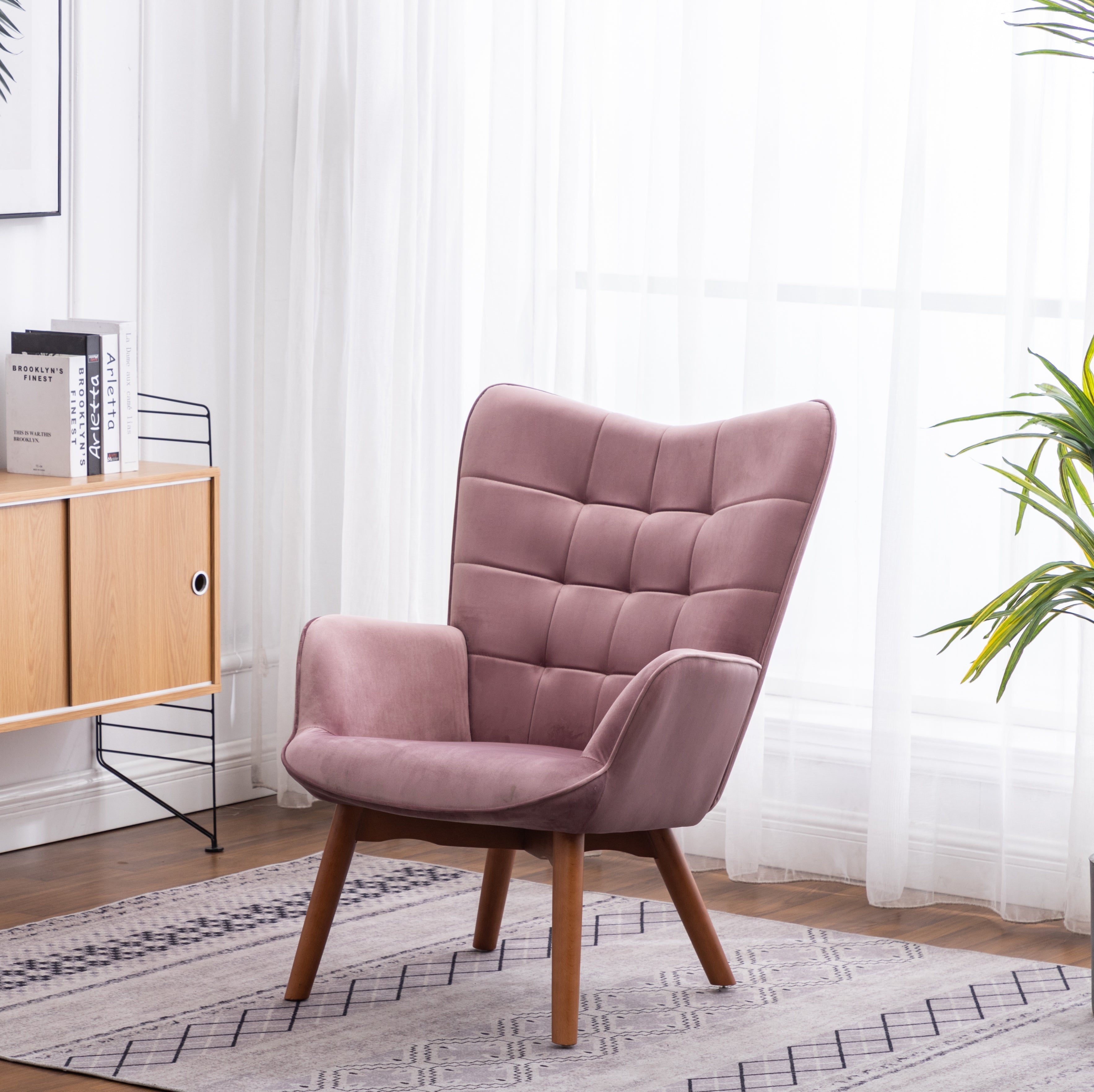 Roundhill Furniture Leiria Contemporary Silky Velvet Tufted Accent Chair with Ottoman - Modern Living Room Seating for Home Office, Bedroom & Lounge Areas