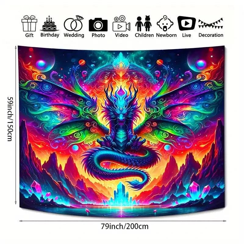 Dragon UV Glow Tapestry Wall Art - Glowing in The Dark Room Decor for Bedroom, Living Room, and Dorm