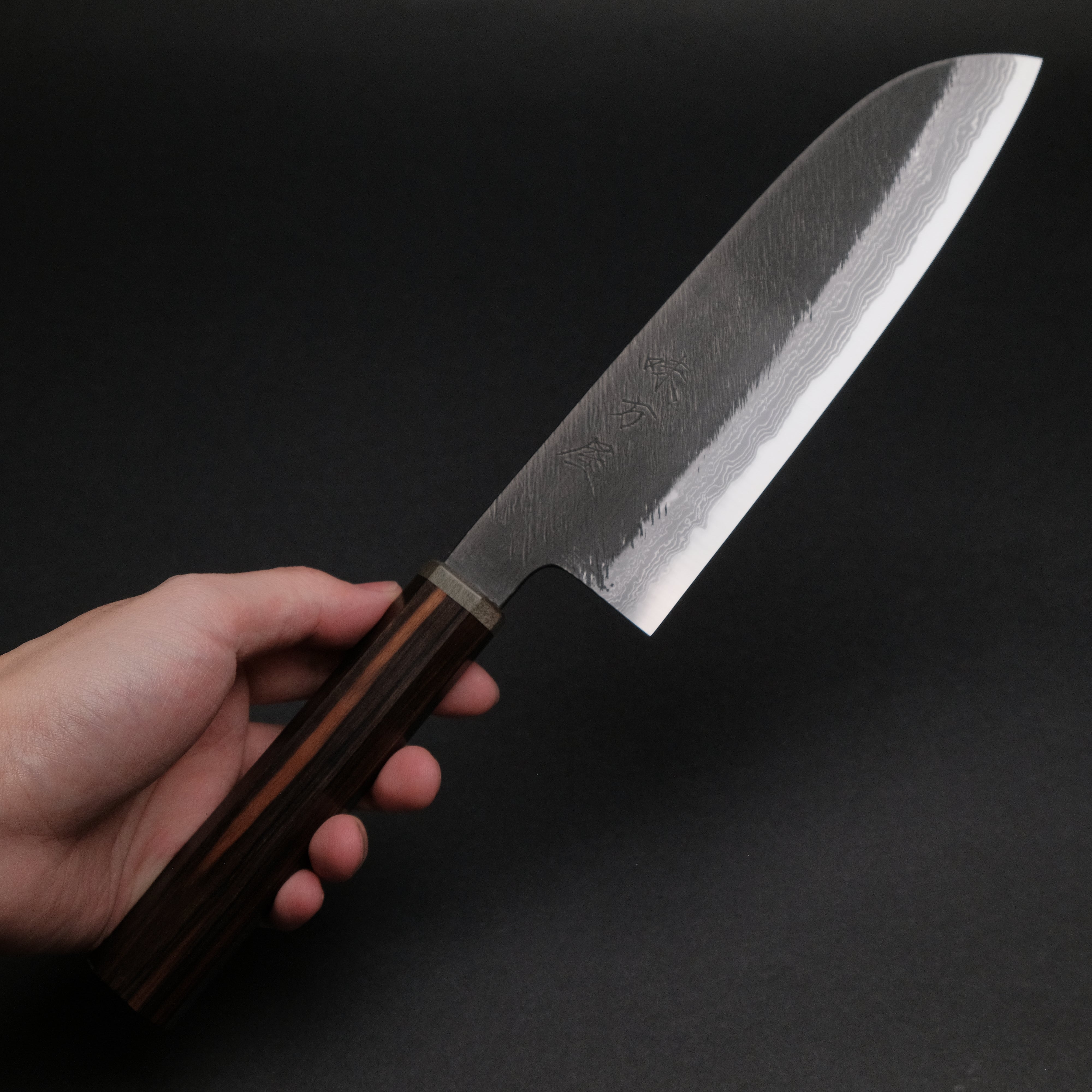 Premium Damascus Santoku Knife 180mm - White #2 Steel, Olive & Stabilized Wood Handle - Perfect for Slicing, Dicing, and Chopping Vegetables, Meat, and Fish in Professional & Home Kitchens