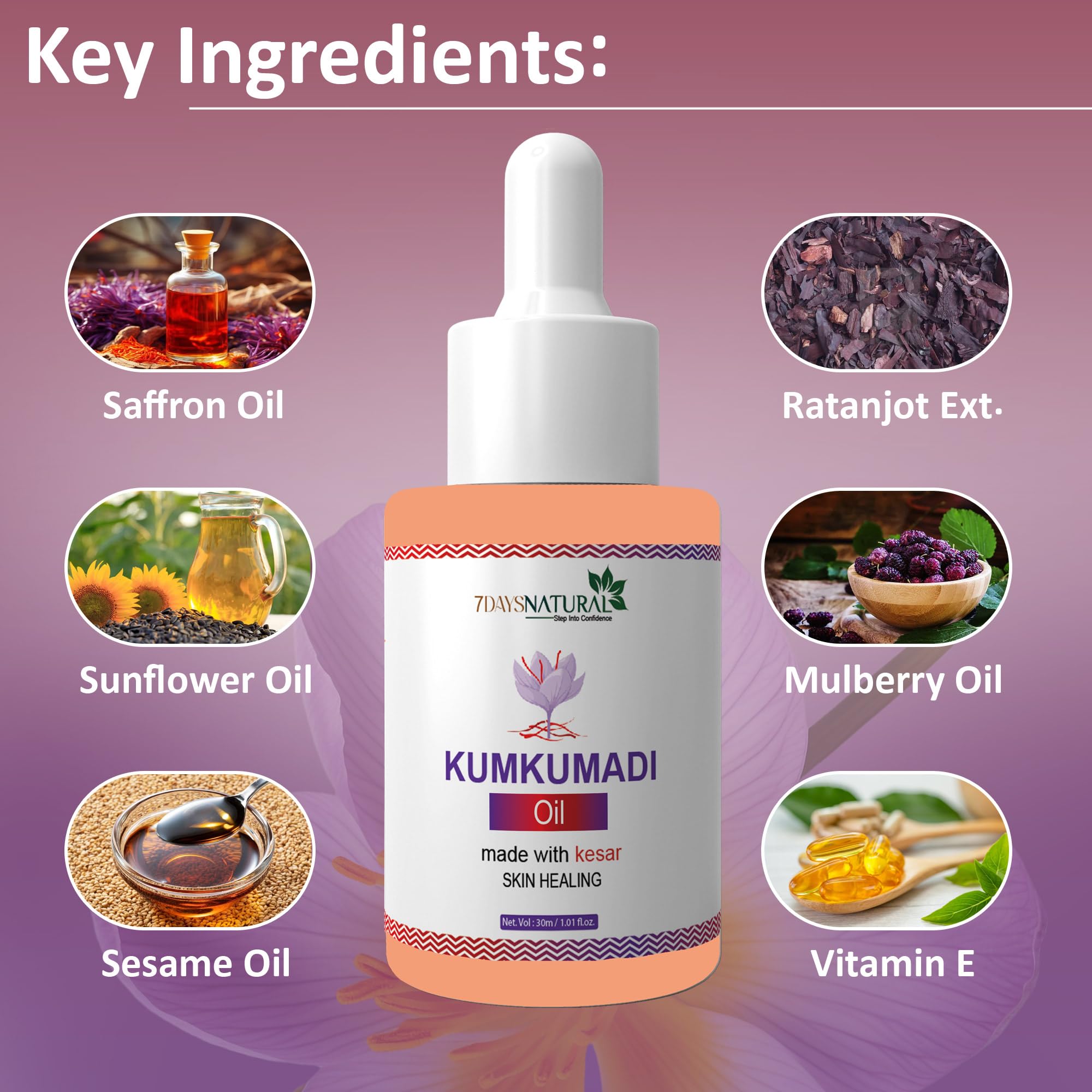 7 DAYS Kumkumadi Face Oil - Brightening Serum with Saffron, Sunflower & Turmeric Root Extract | 30ml Anti-Aging Facial Treatment for Men & Women | Perfect for Night Routine & Glowing Skin