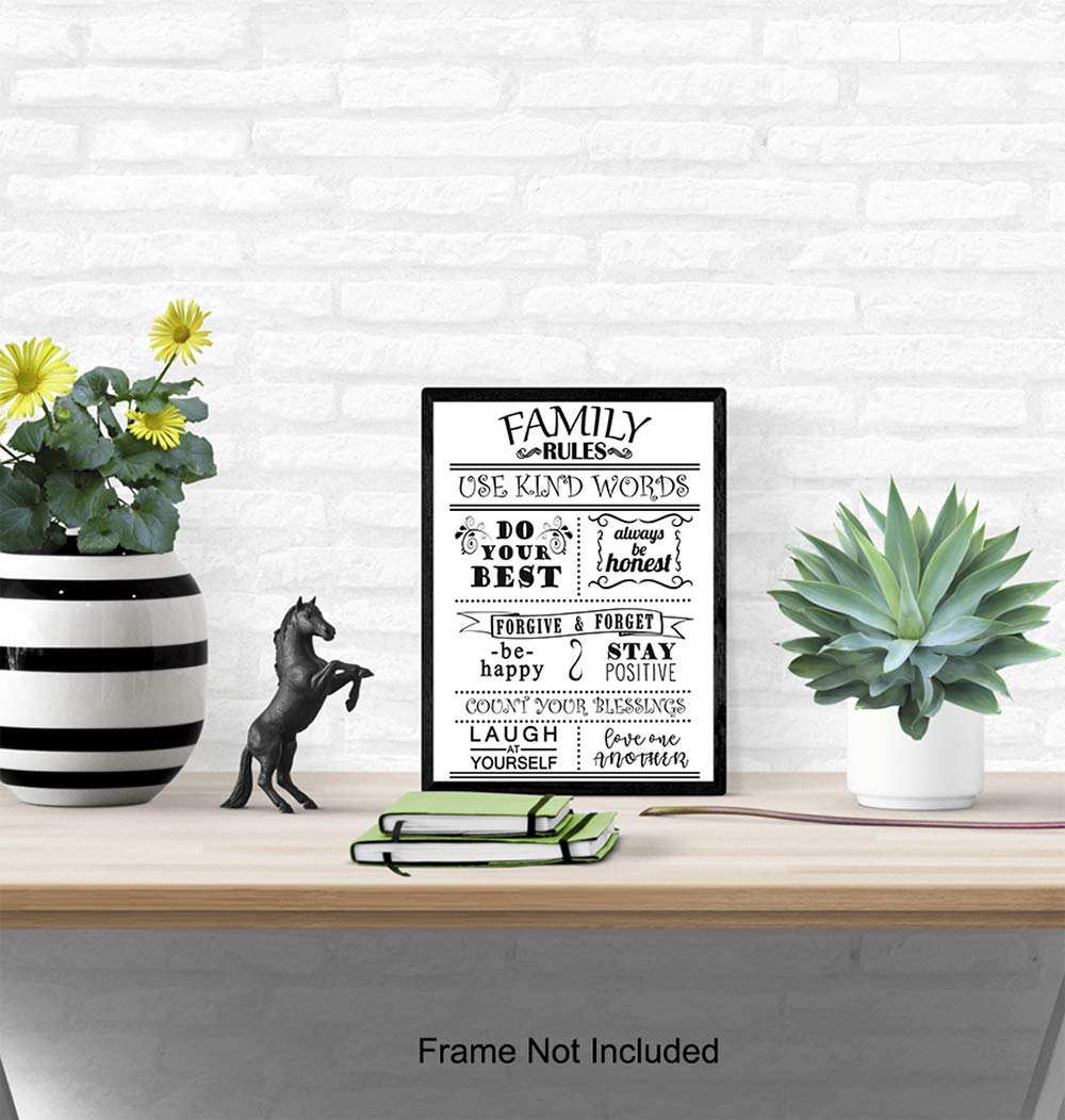 Family Rules Wall Art - Inspirational Positive Quotes for Kids Room Decor - Boys & Girls Bedroom Picture - Motivational Print for Home & Office