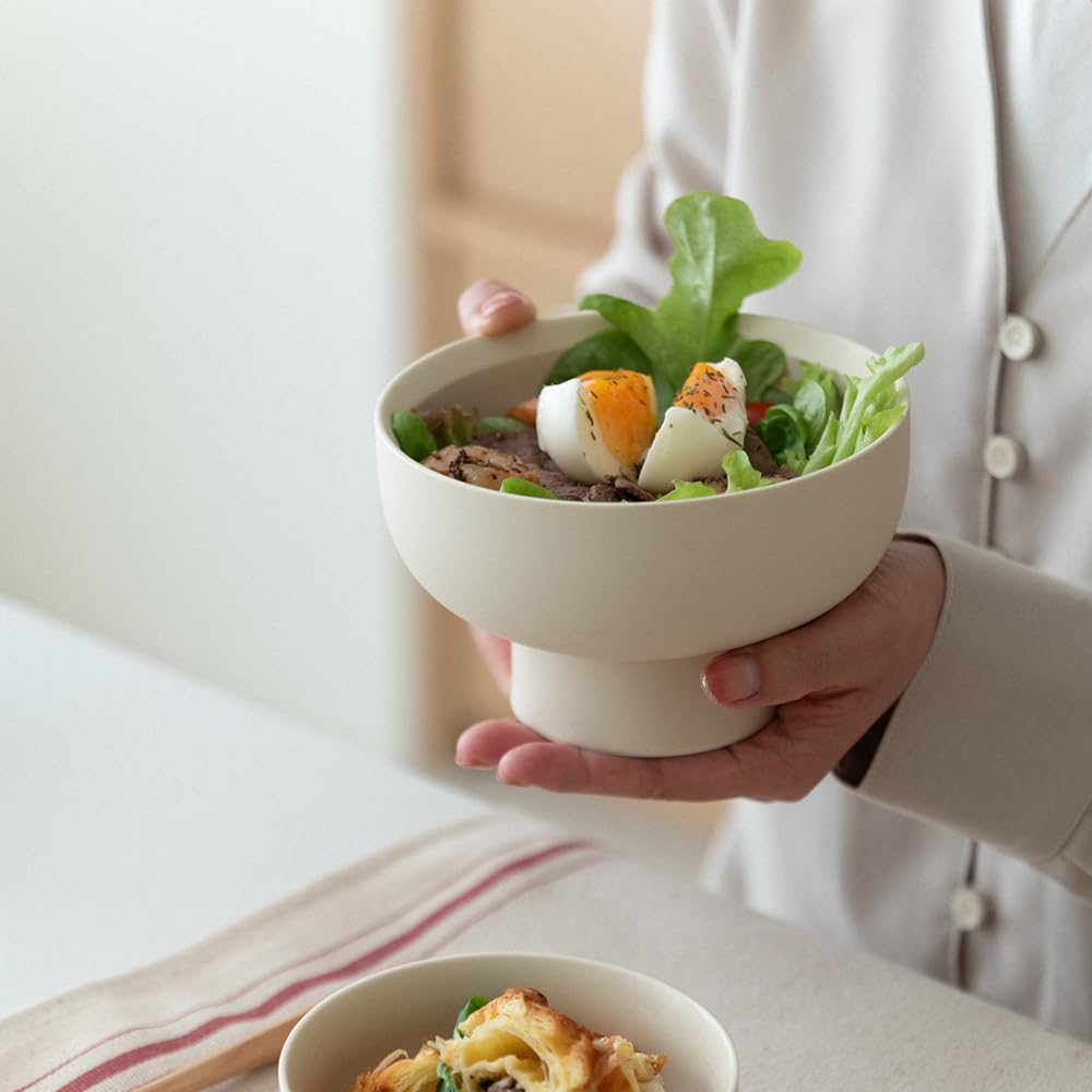 Ceramic Pedestal Fruit Bowl - Small Round Salad Bowl for Coconut Café Decor