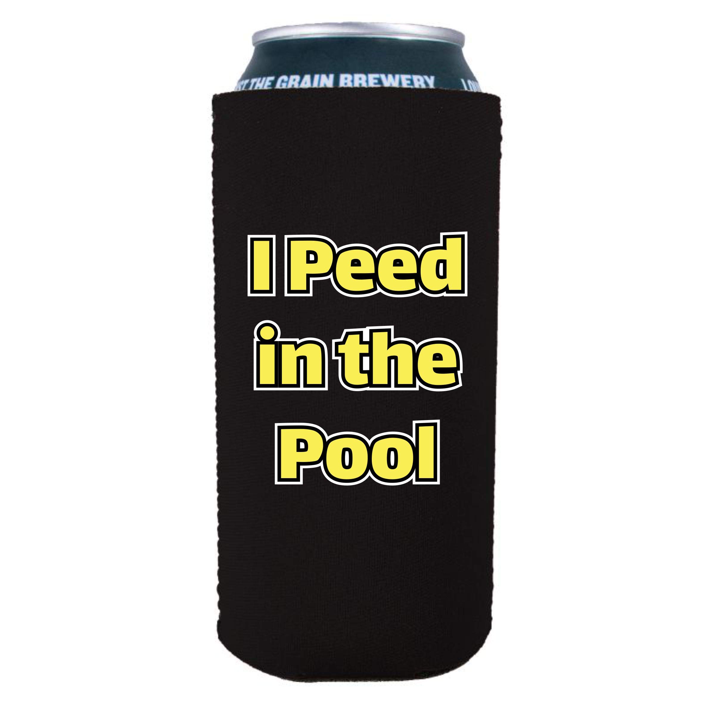 Funny I Peed in the Pool 16 oz Can Cooler - Black Insulated Beer Koozie for Pool Parties, Beach Outings & Summer BBQs