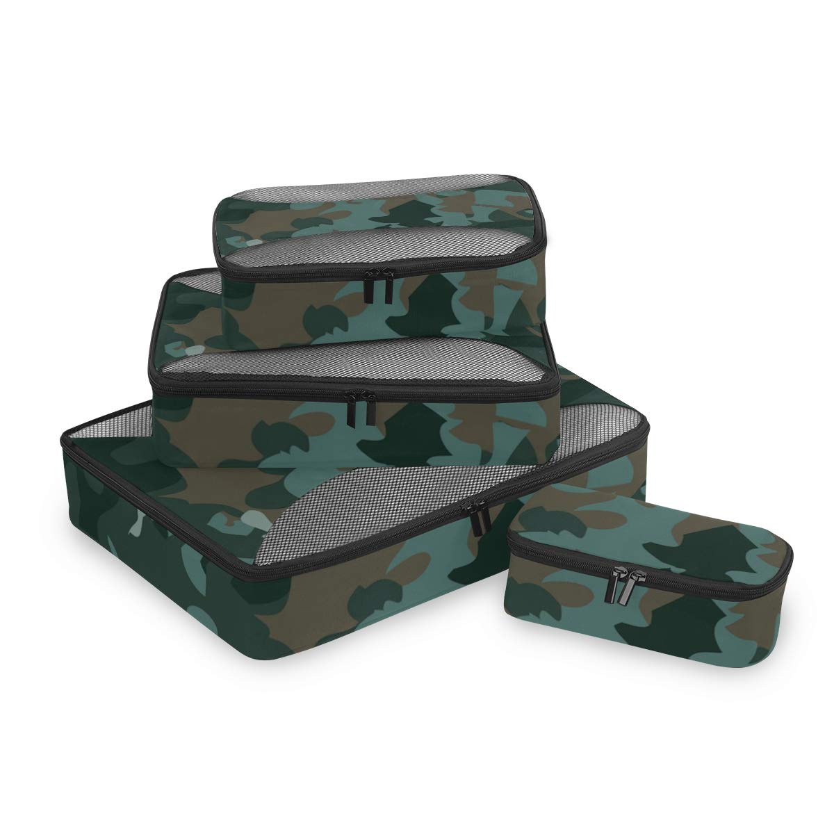 4-Piece Blue Military Camo Packing Cubes Set - Travel Luggage Organizers for Suitcases & Backpacks - Perfect for Camping, Business Trips & Vacation Packing
